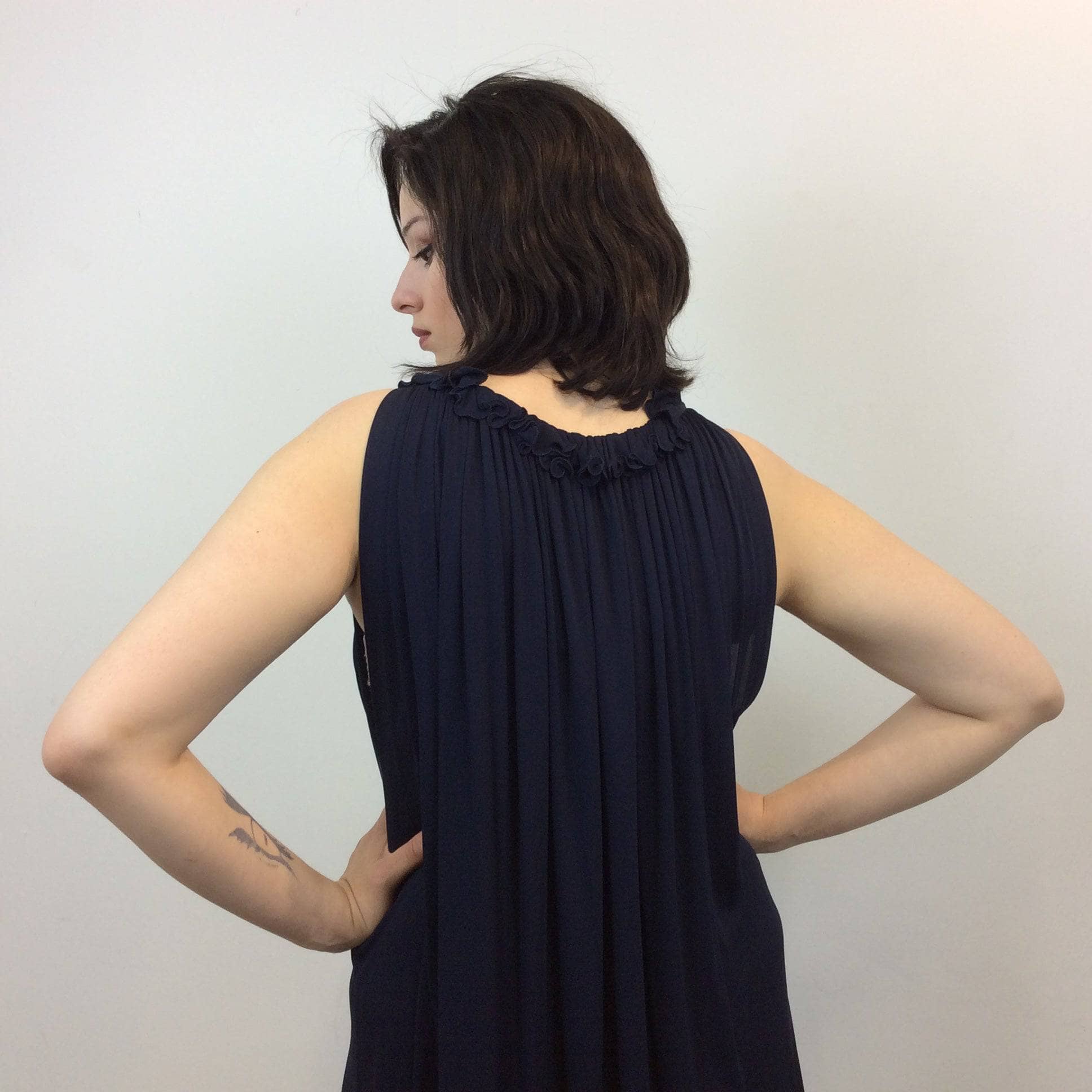 1970-80s Jean Varon Designer Navy Blue Tent Midi Dress M/L - Image 5