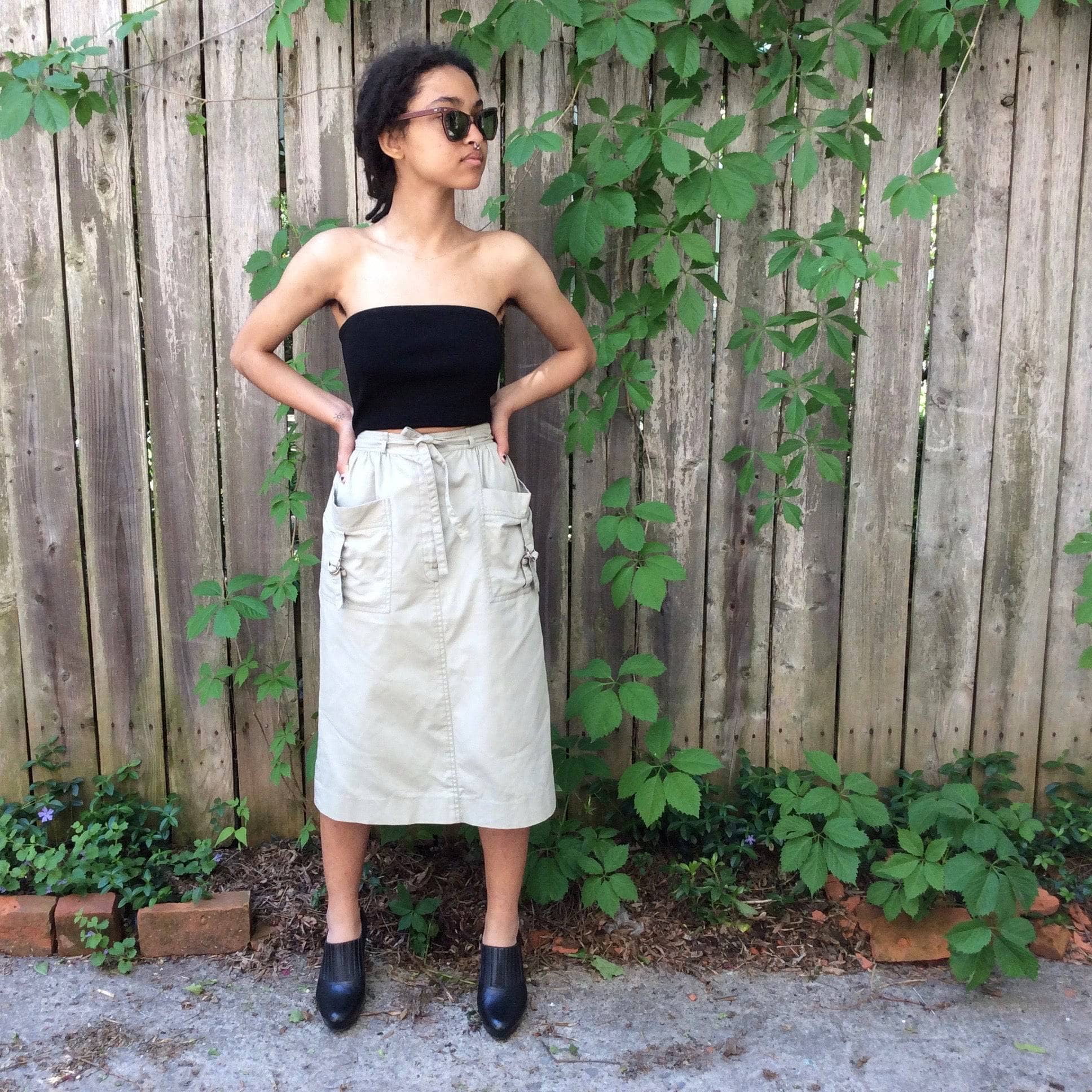 1970s-80s Designer Christian Dior Beige cotton Cargo Skirt - Image 5