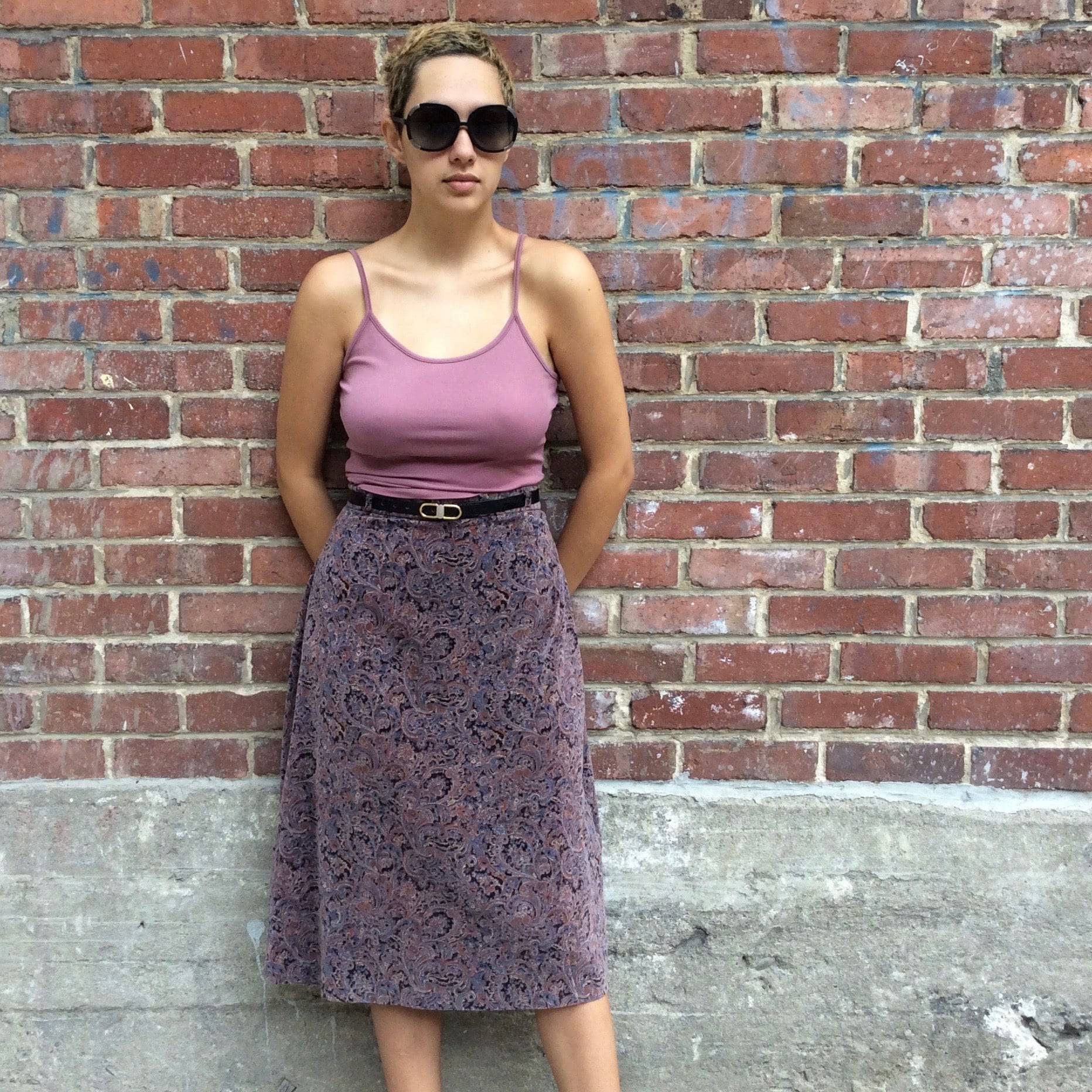 1970s A-Line Paisley Velvet Skirt S-M - Image 3