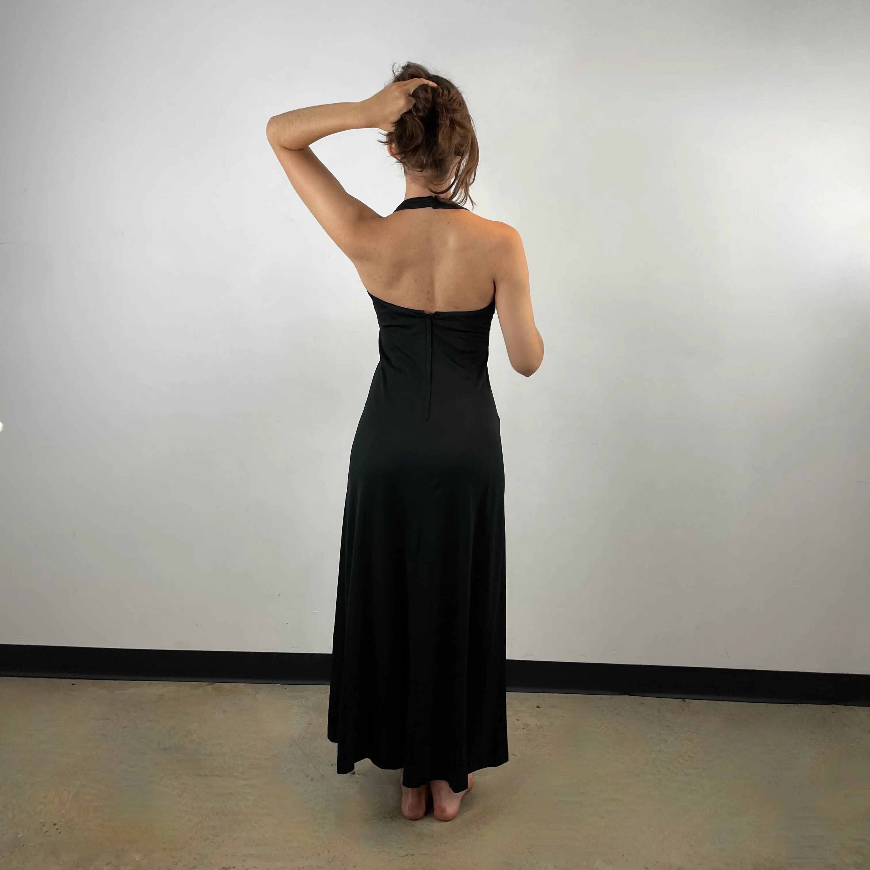 1970s Black Halter Top Maxi Dress Small - Image 2