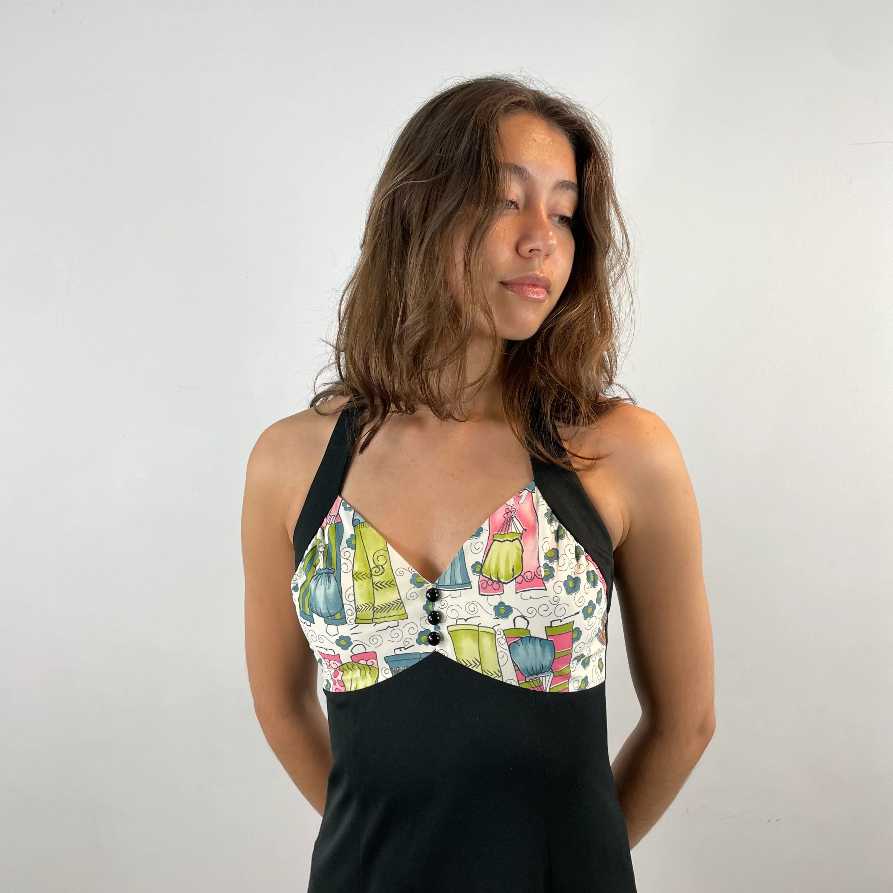 1970s Black Halter Top Maxi Dress Small - Image 4