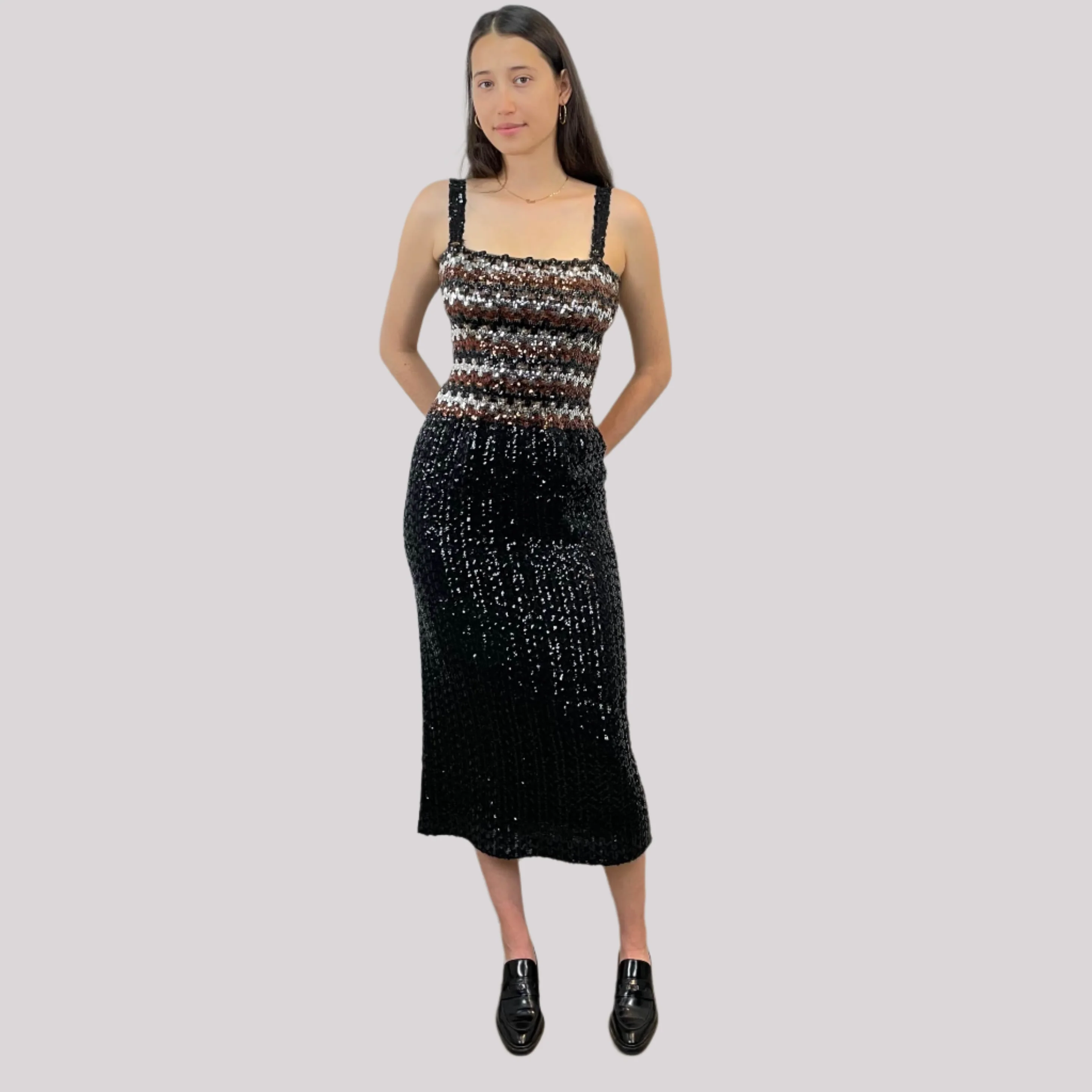 1970s Black Sequin Midi Dress Small/Medium