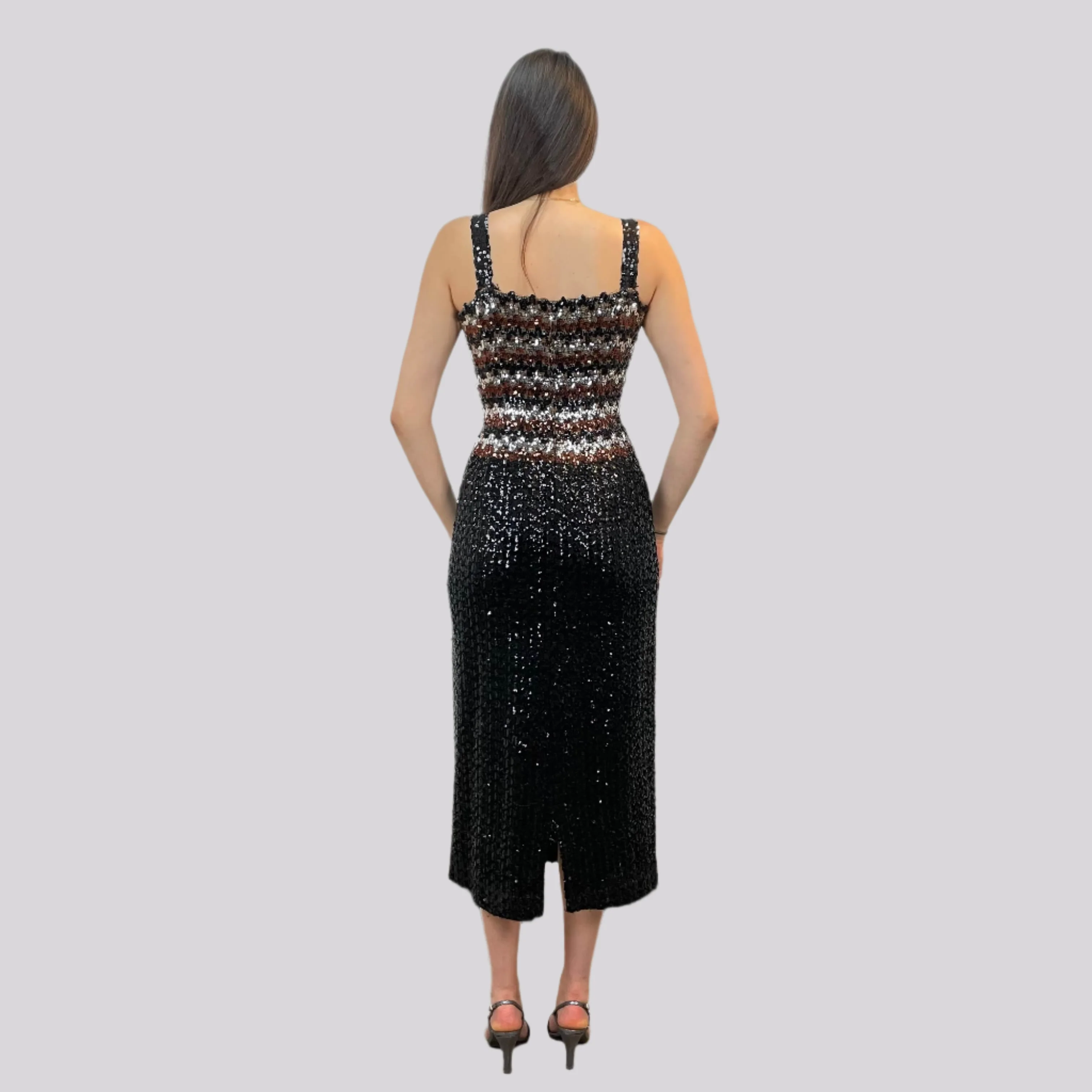 1970s Black Sequin Midi Dress Small/Medium - Image 2