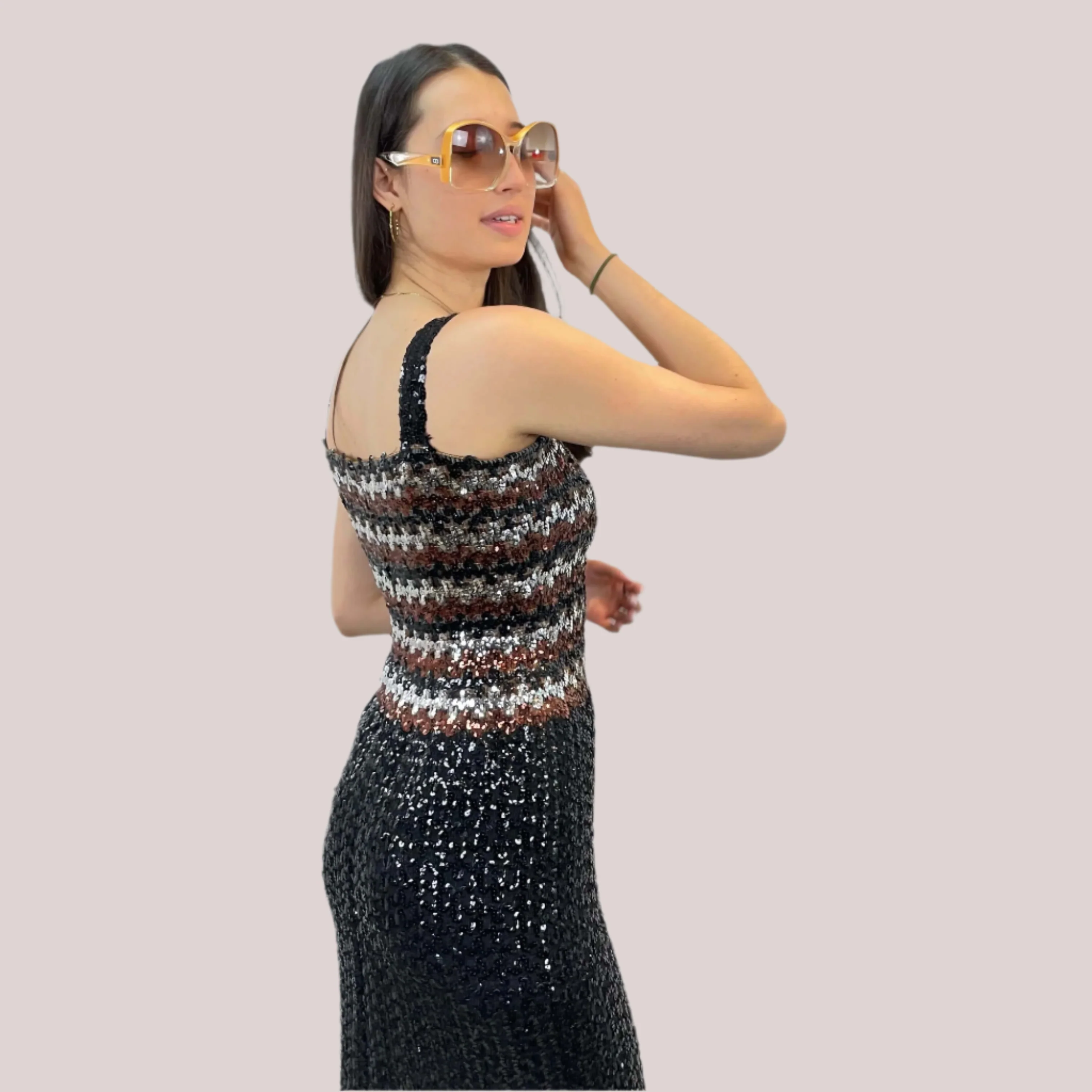 1970s Black Sequin Midi Dress Small/Medium - Image 3