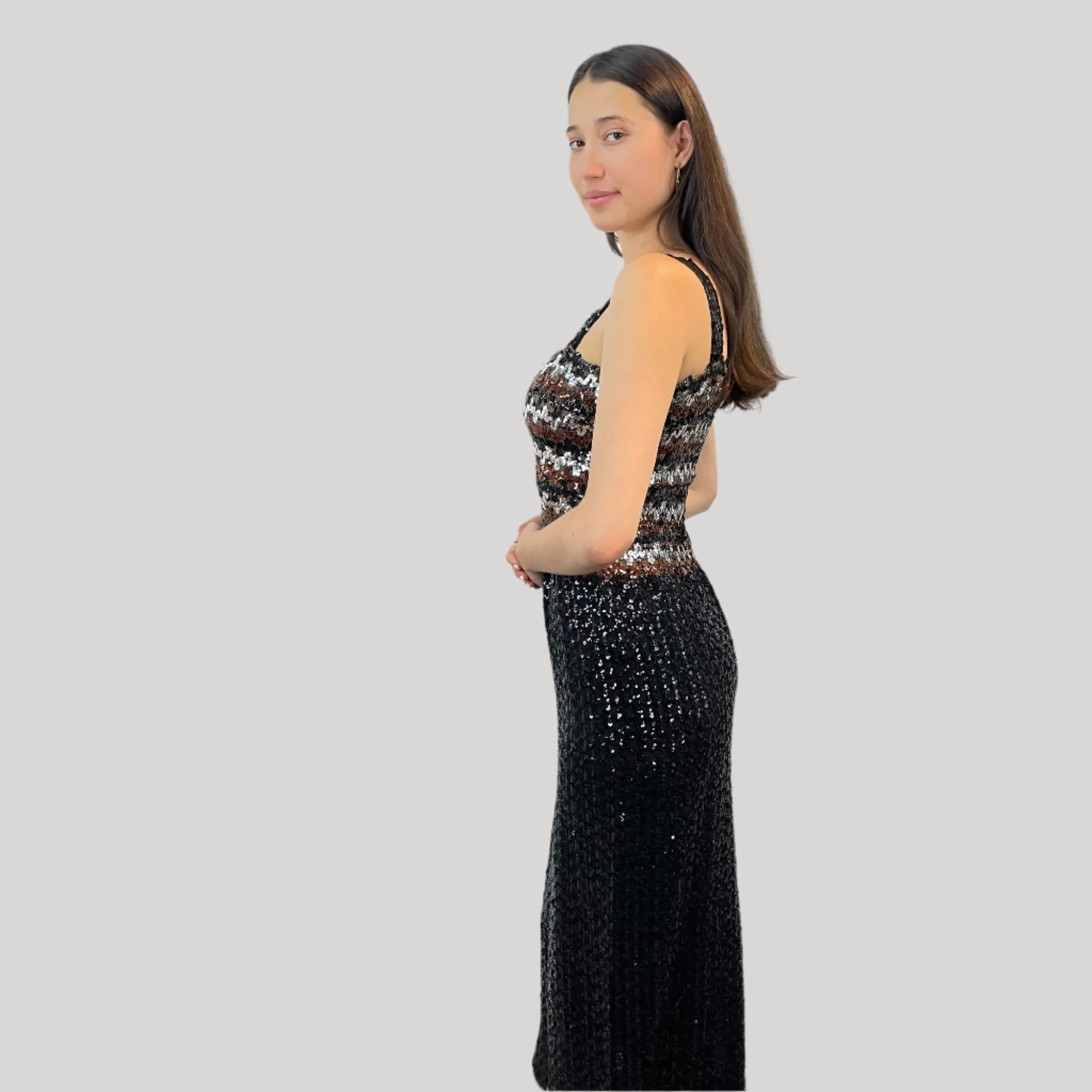 1970s Black Sequin Midi Dress Small/Medium - Image 4