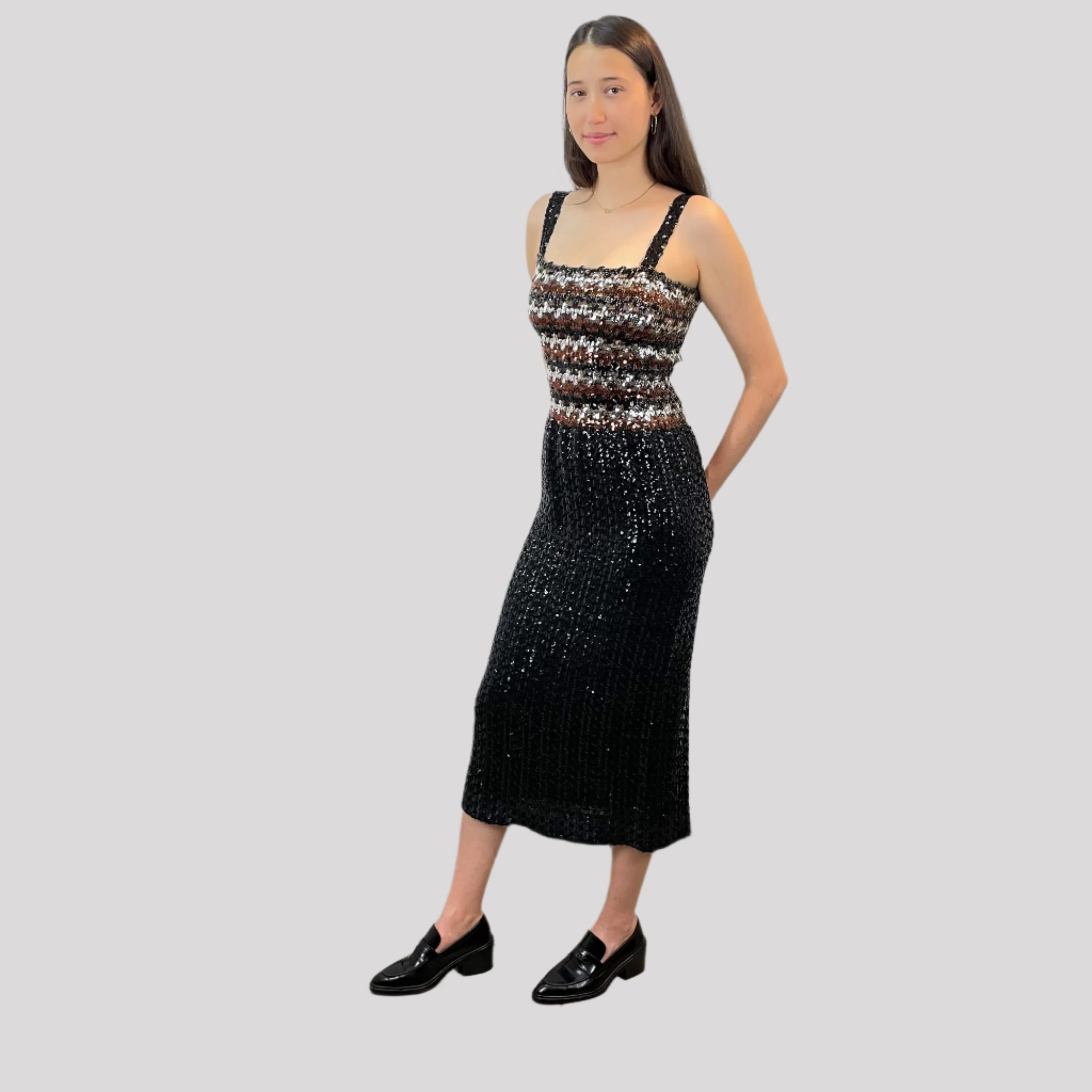 1970s Black Sequin Midi Dress Small/Medium - Image 5