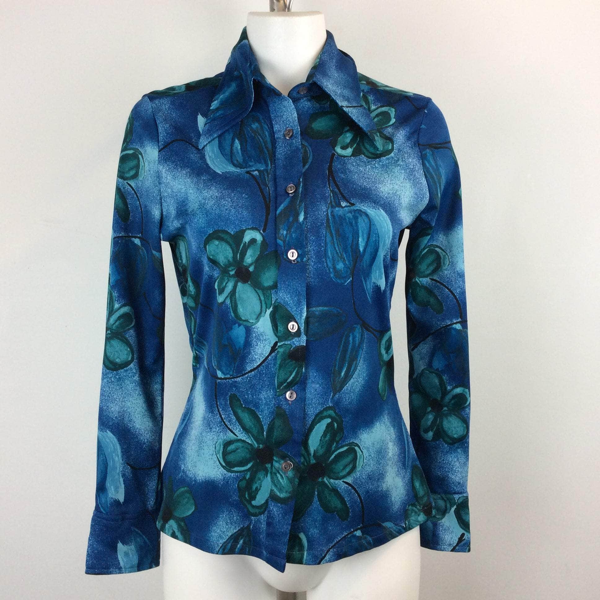 1970s Bold Floral Print Blouse Small/Medium