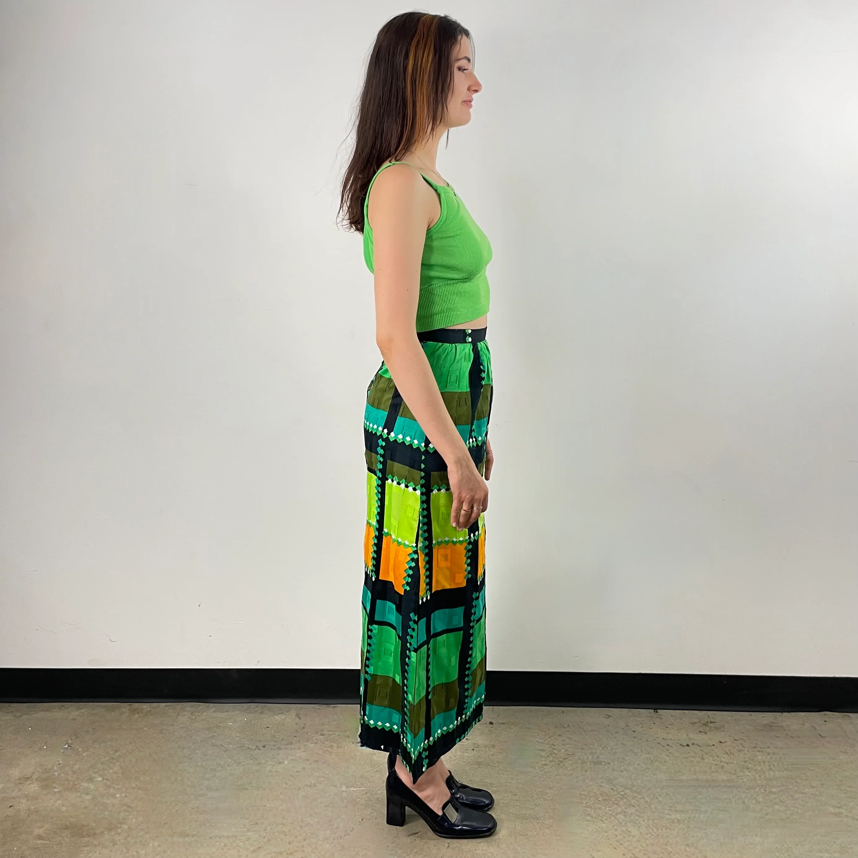 1970s Bold Print Cotton Brocade Maxi Skirt Small - Image 2