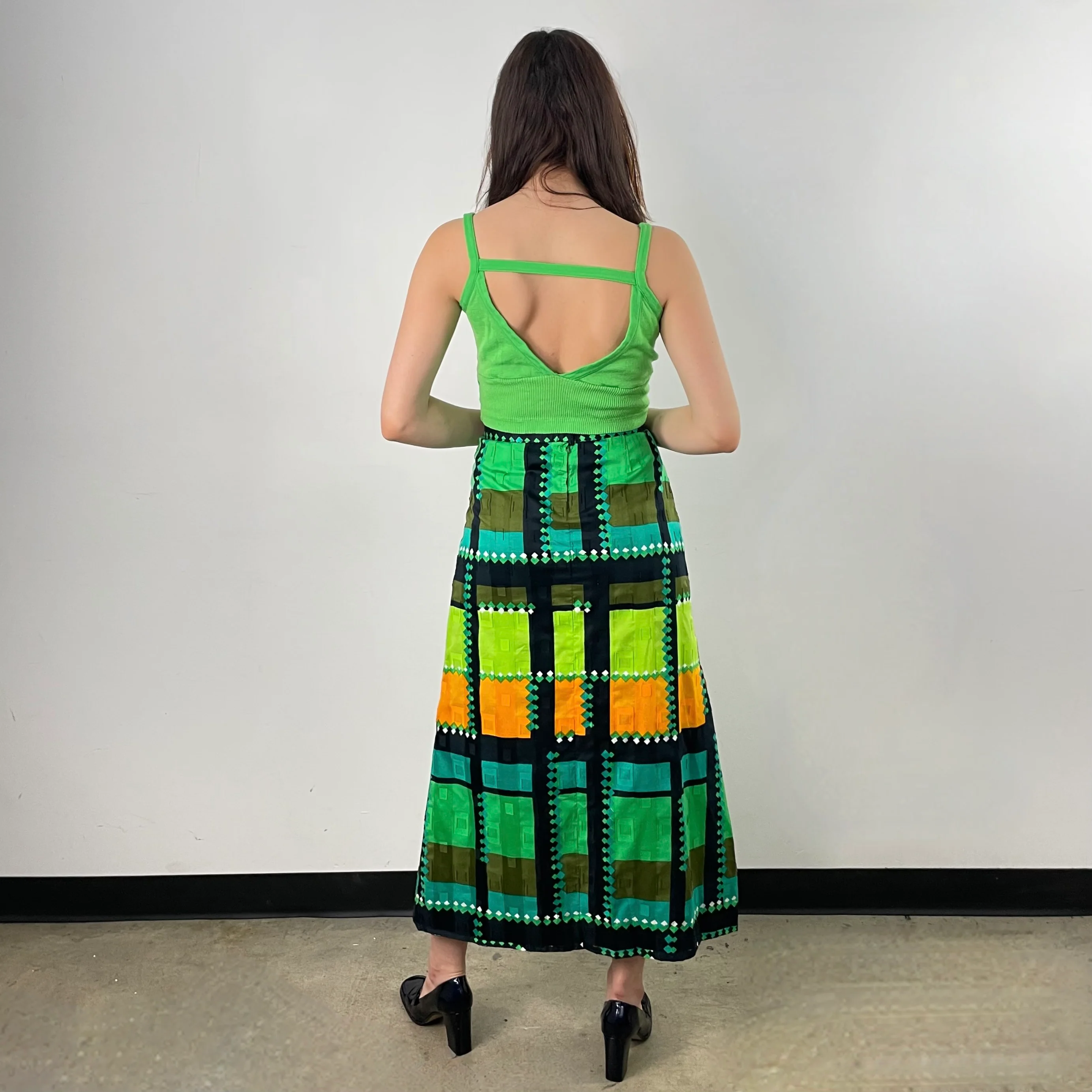 1970s Bold Print Cotton Brocade Maxi Skirt Small - Image 3