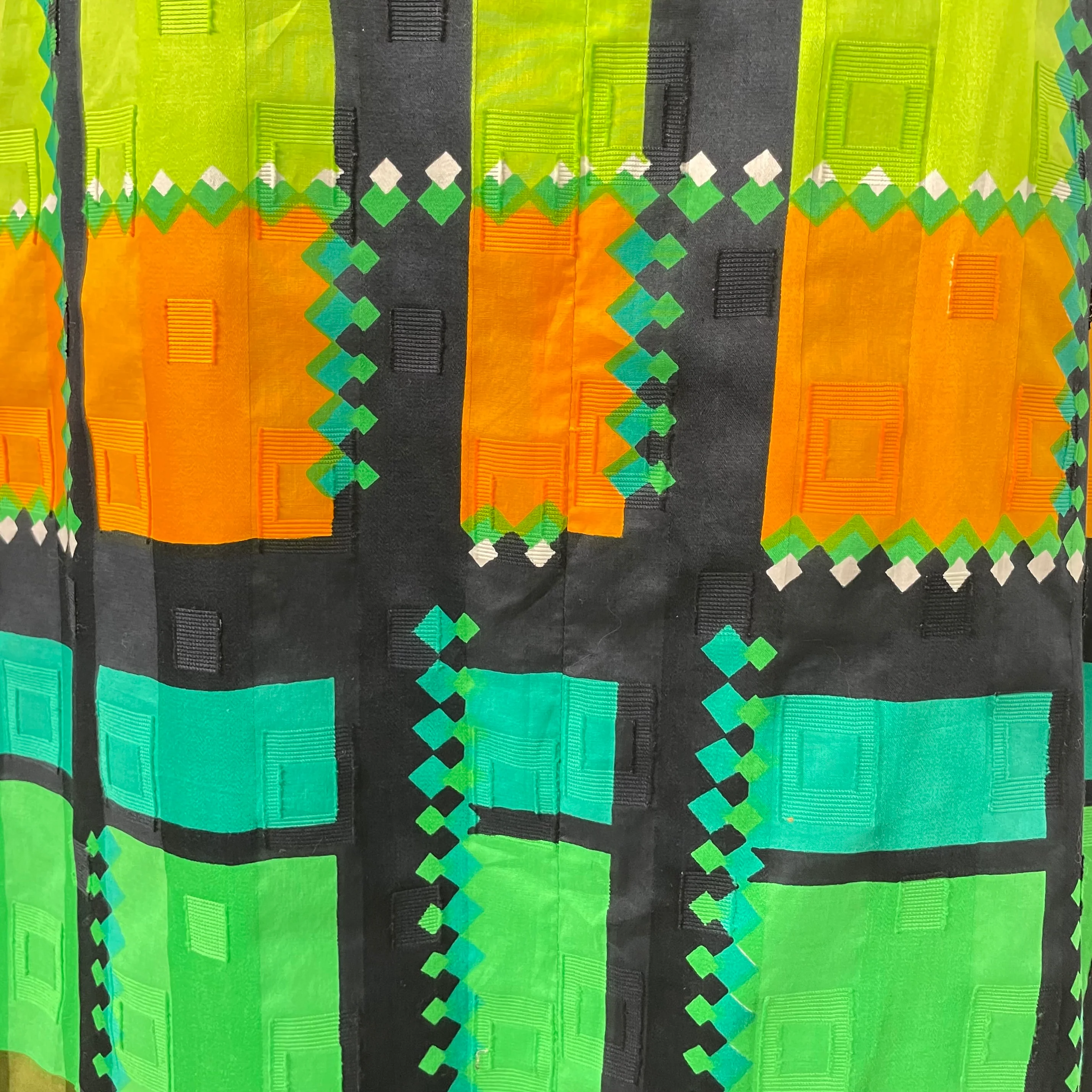 1970s Bold Print Cotton Brocade Maxi Skirt Small - Image 7