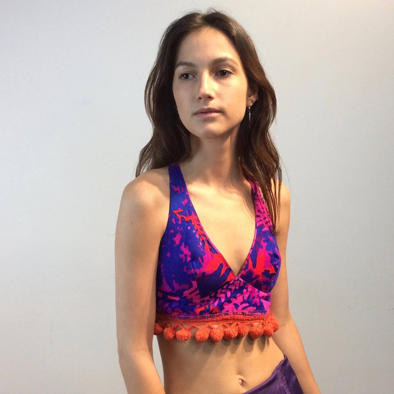 1970s Bold Print Halter Cropped Top Small