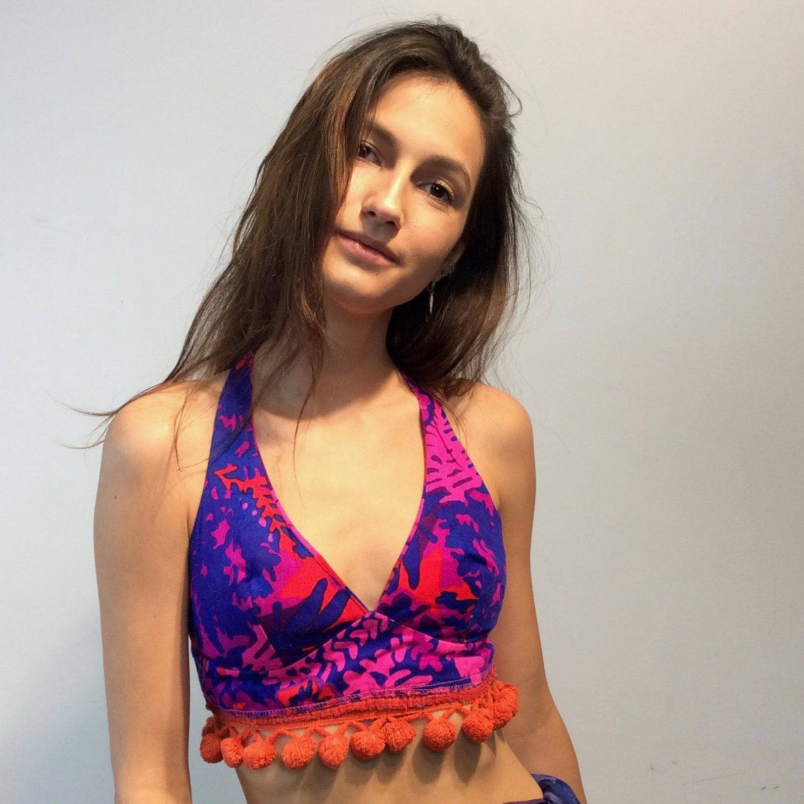 1970s Bold Print Halter Cropped Top Small - Image 4