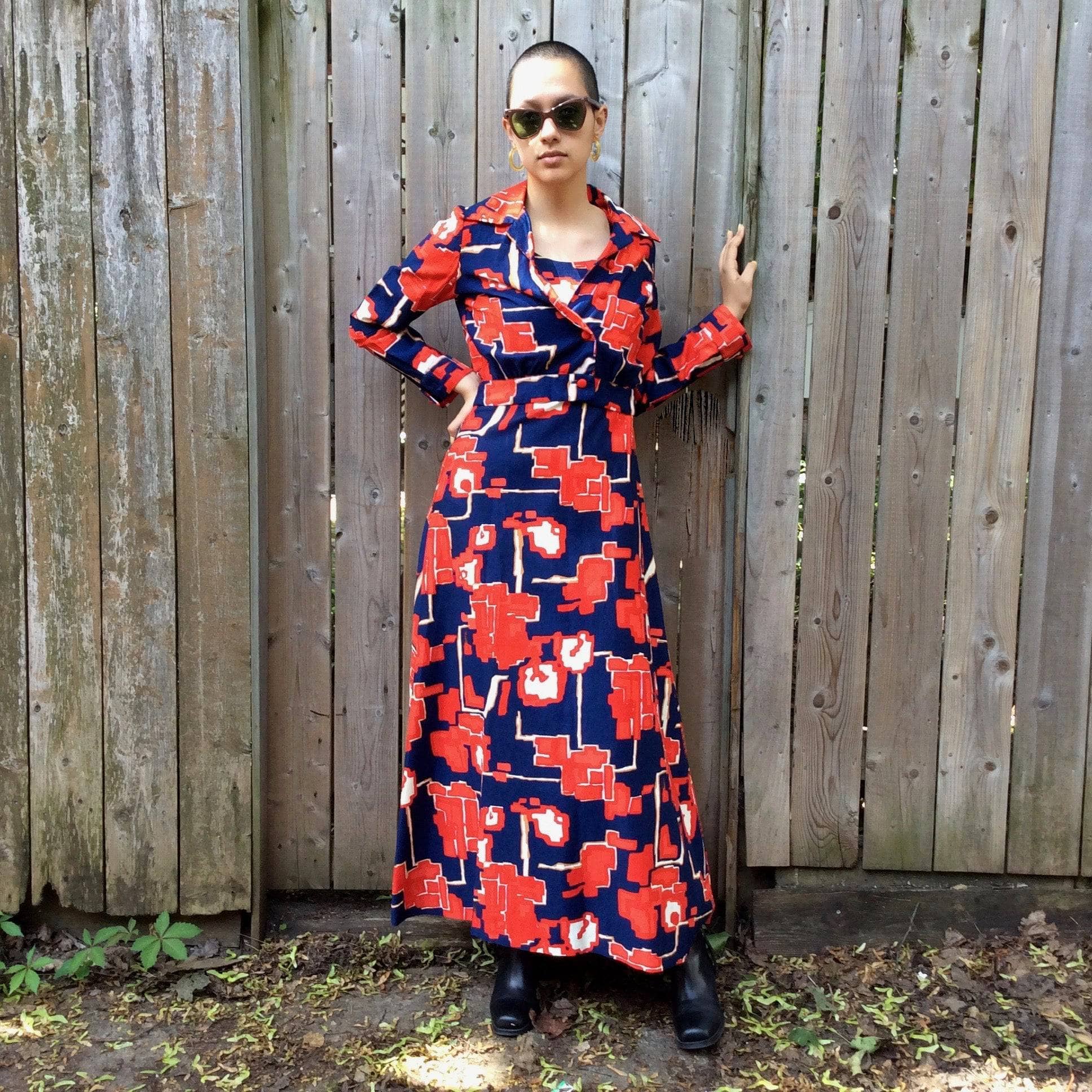 1970s Bold Print Maxi Dress and Bolero Jacket Set S/M - Image 4