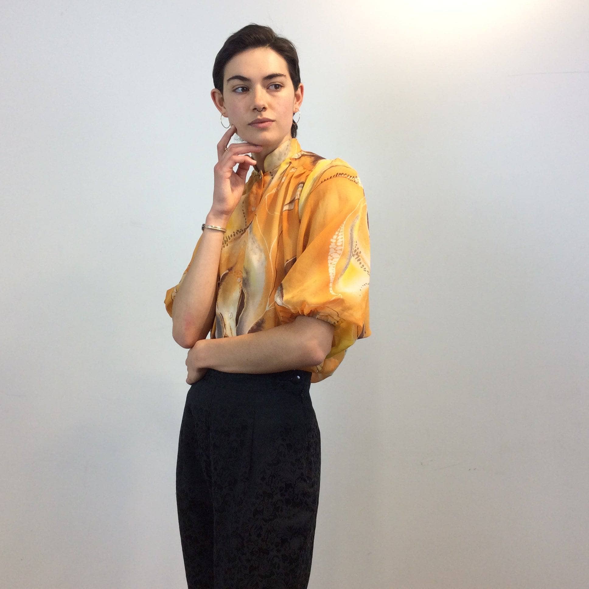 1970s Bold Print Puff-Sleeve Blouse Small/Medium - Image 3