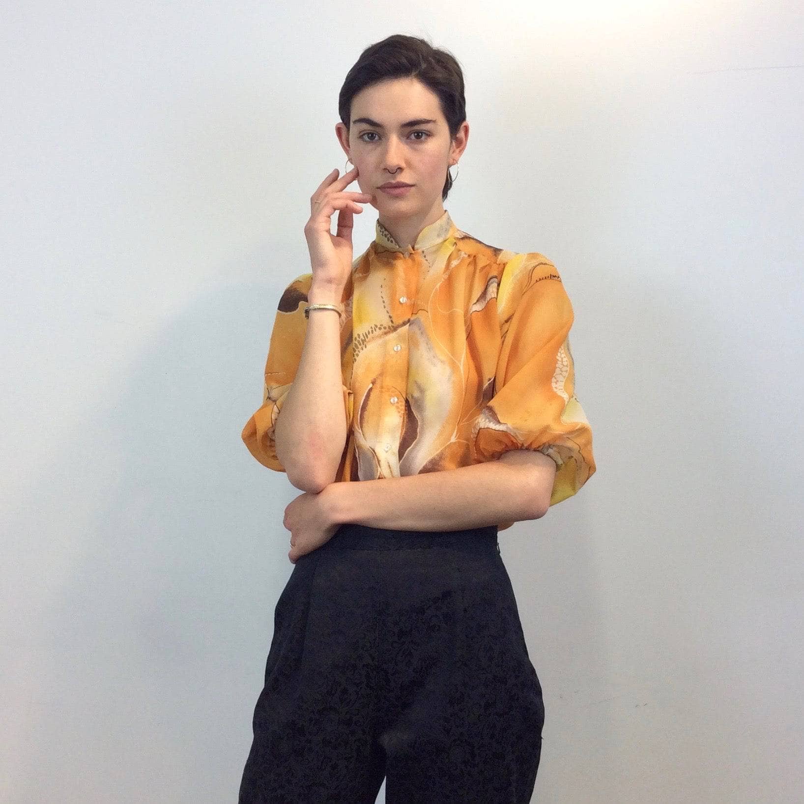 1970s Bold Print Puff-Sleeve Blouse Small/Medium - Image 4
