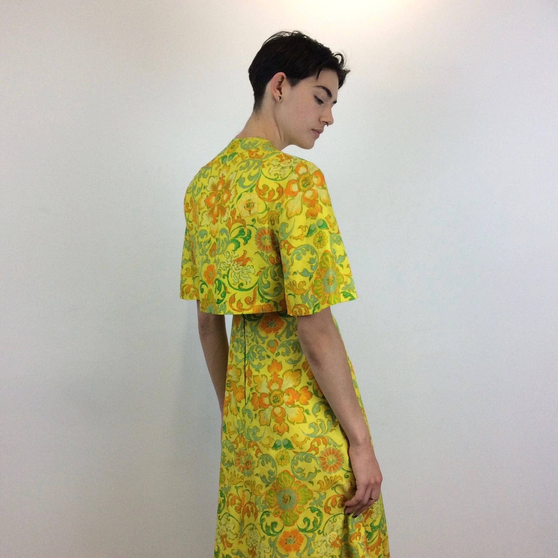 1970s Bold Print Silk Midi Dress and Bolero Set Small - Image 4
