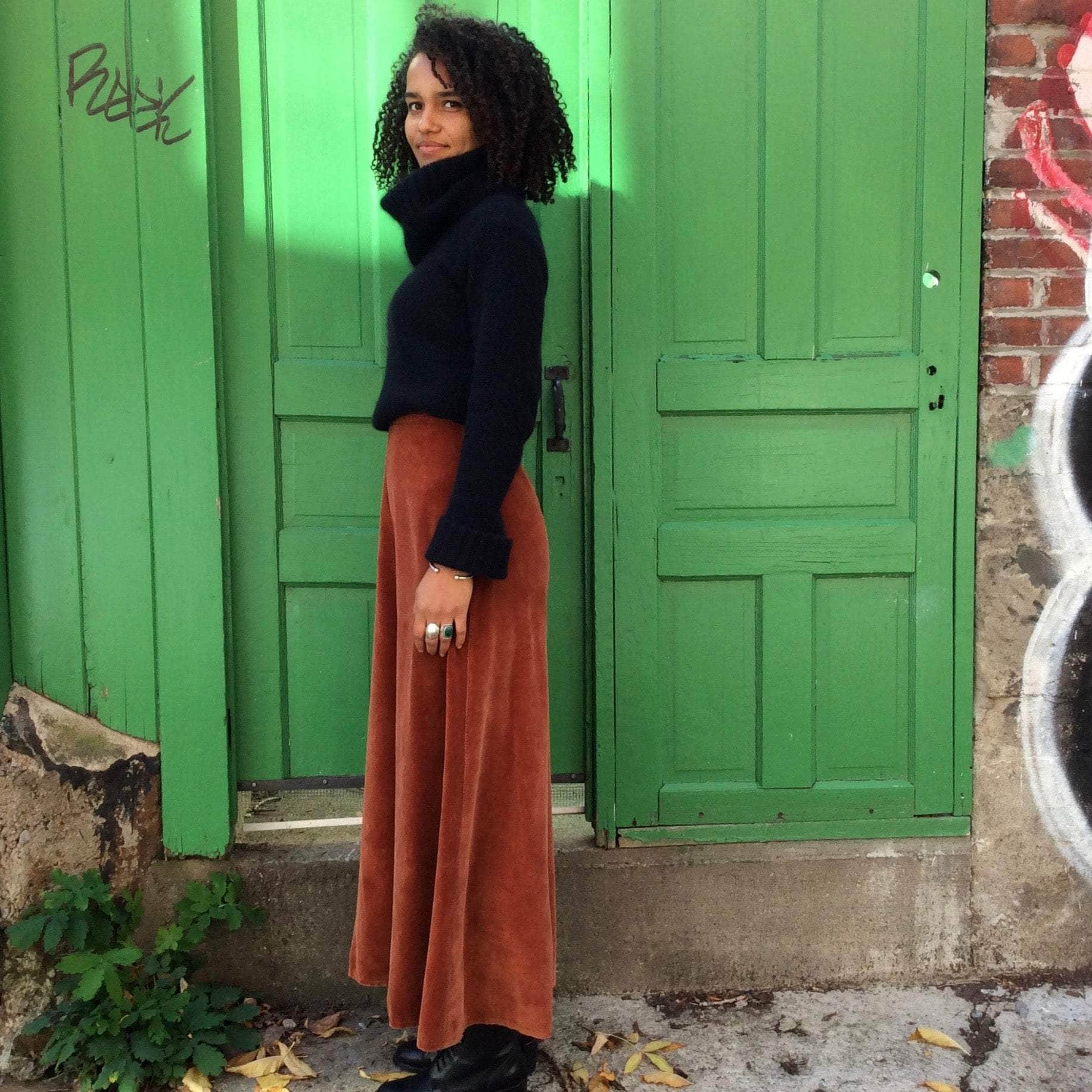 1970s Brick Colour Maxi Velvet Skirt Small - Image 3