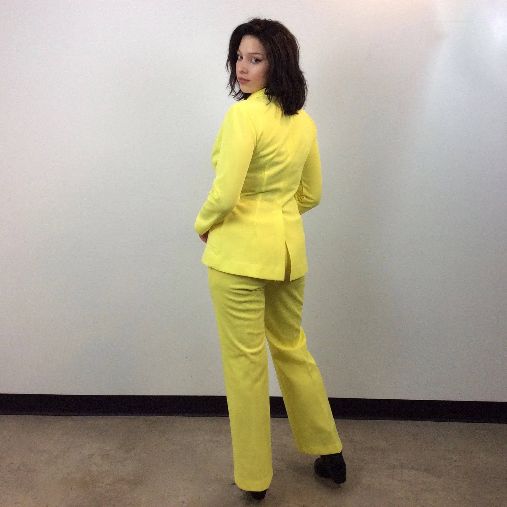 1970s Bright Yellow Blazer, Skirt and Pant Set Medium - Image 3