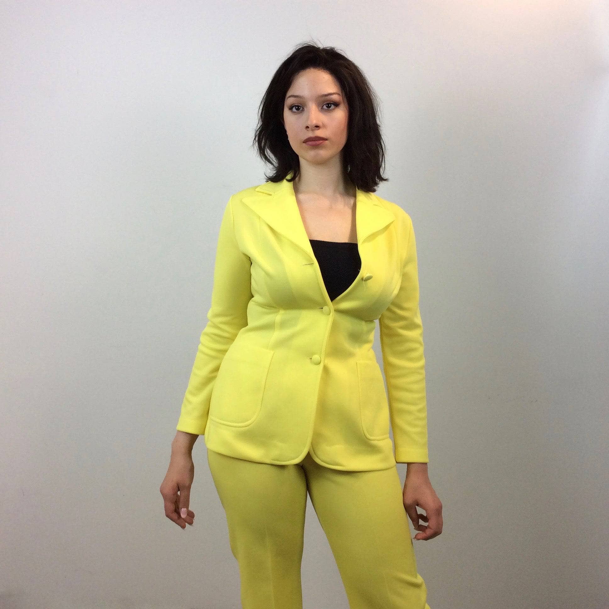 1970s Bright Yellow Blazer, Skirt and Pant Set Medium - Image 5