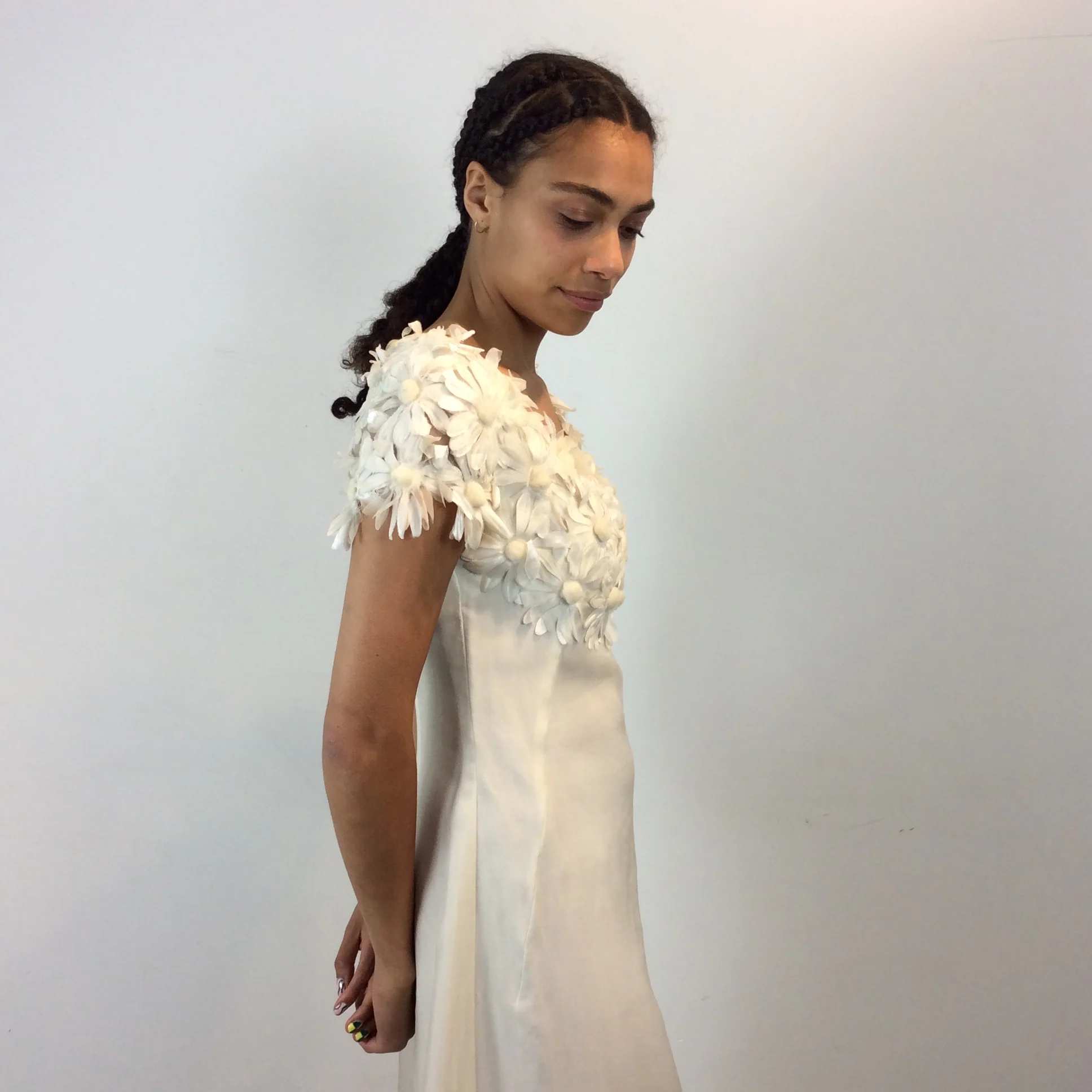1970s Daisy Embellished Ivory Maxi Dress Small/Medium - Image 3