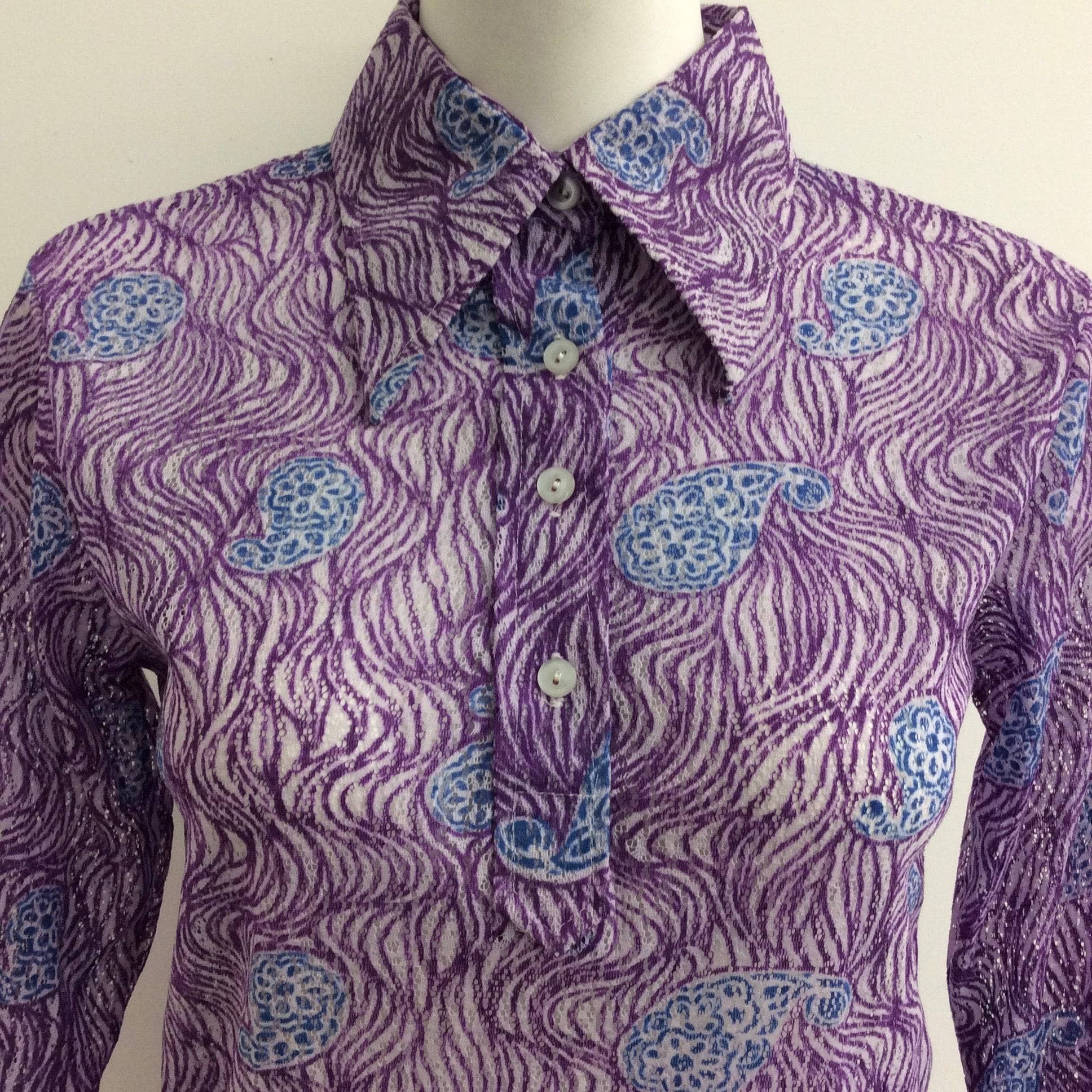1970s Dead stock Popover Paisley Pattern Blouse S/M - Image 4