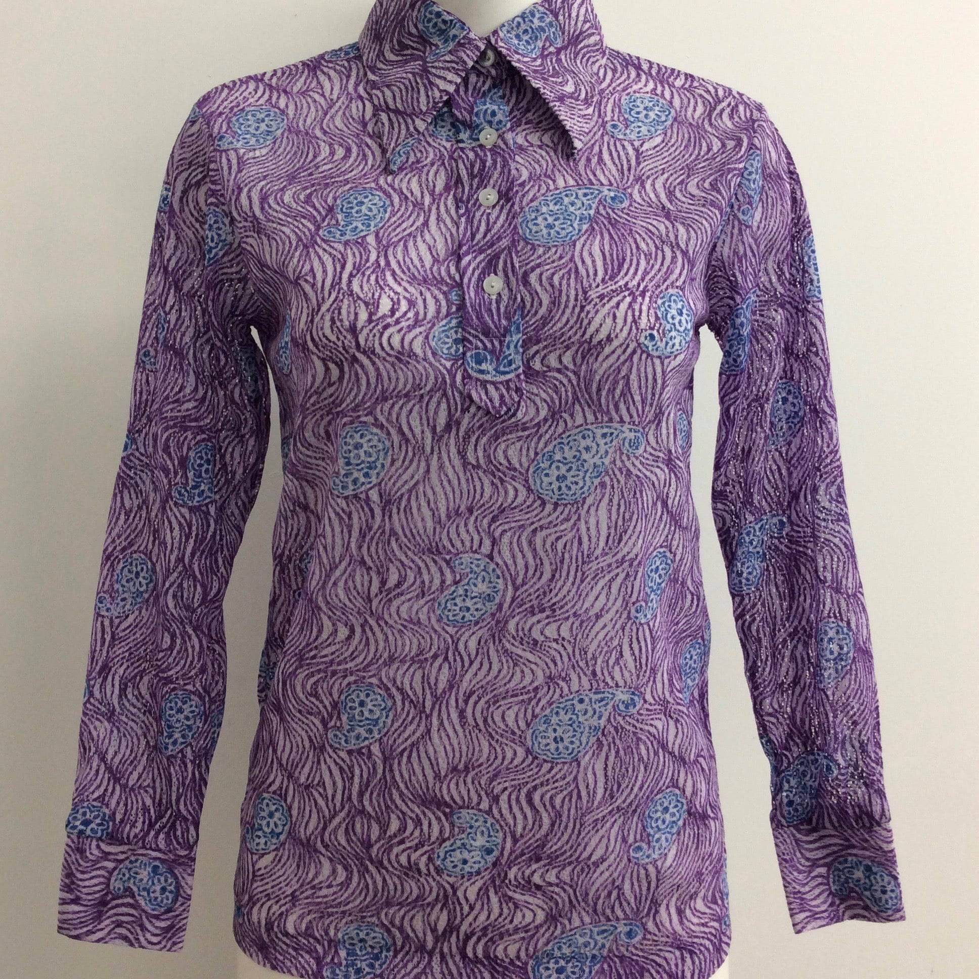 1970s Dead stock Popover Paisley Pattern Blouse S/M - Image 5