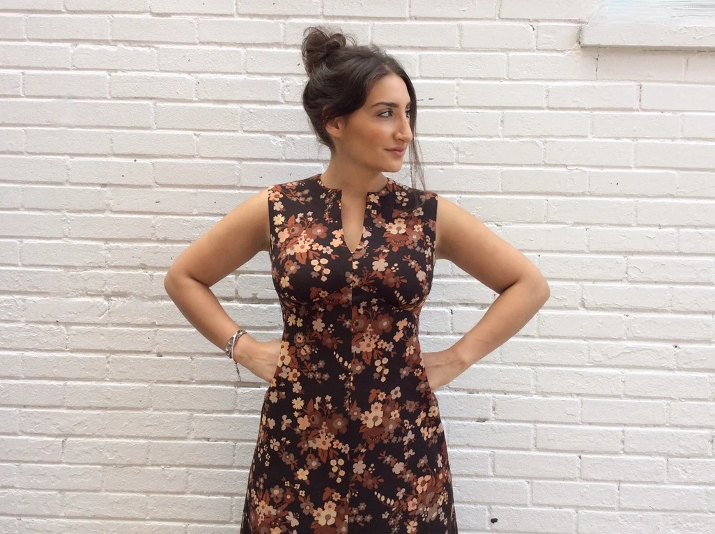 1970s Empire Waist Brown Floral Maxi Dress Medium - Image 4