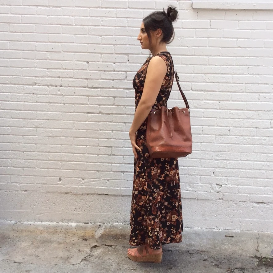 1970s Empire Waist Brown Floral Maxi Dress Medium - Image 5