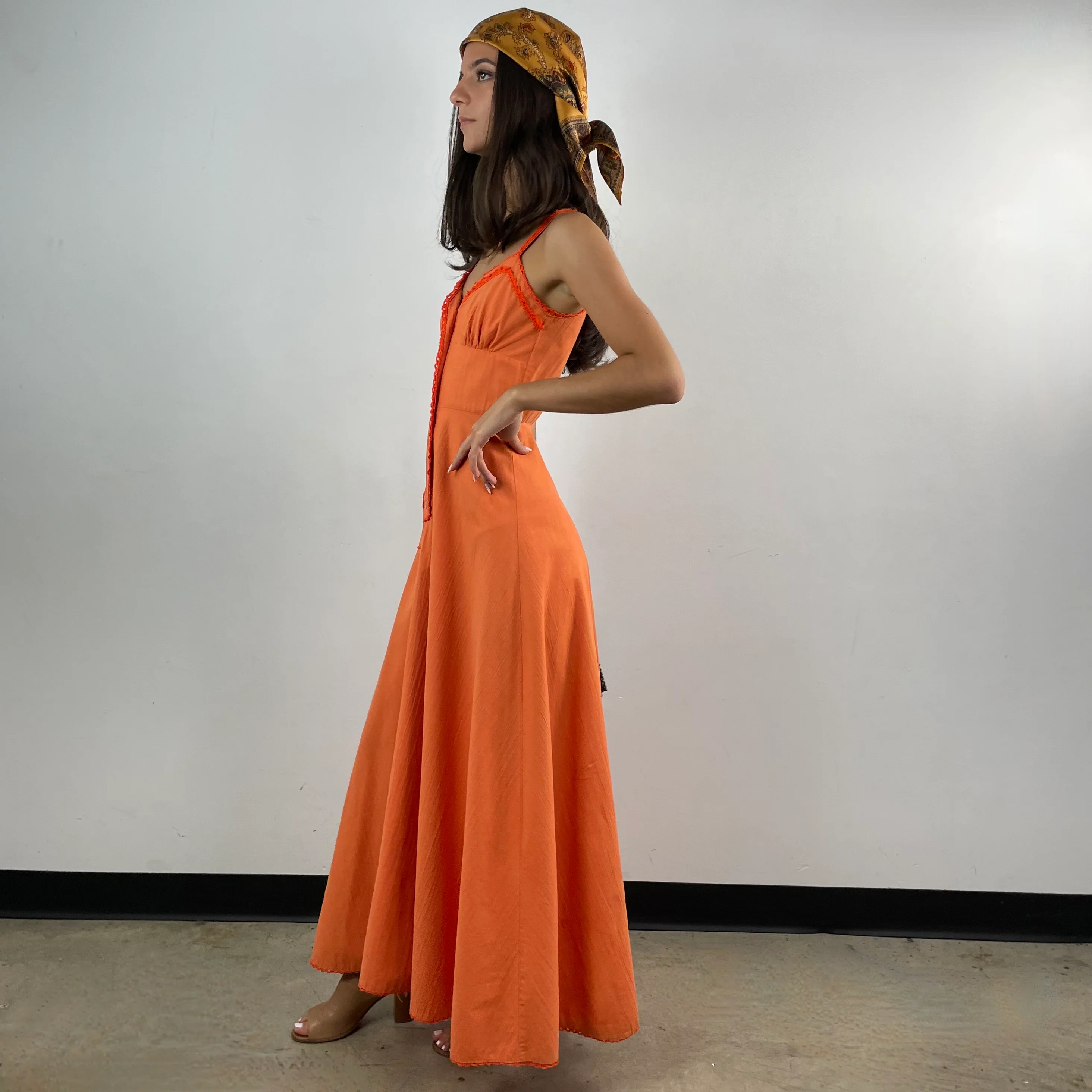 1970s Flared Cotton Maxi Dress Extra Small/Small - Image 4