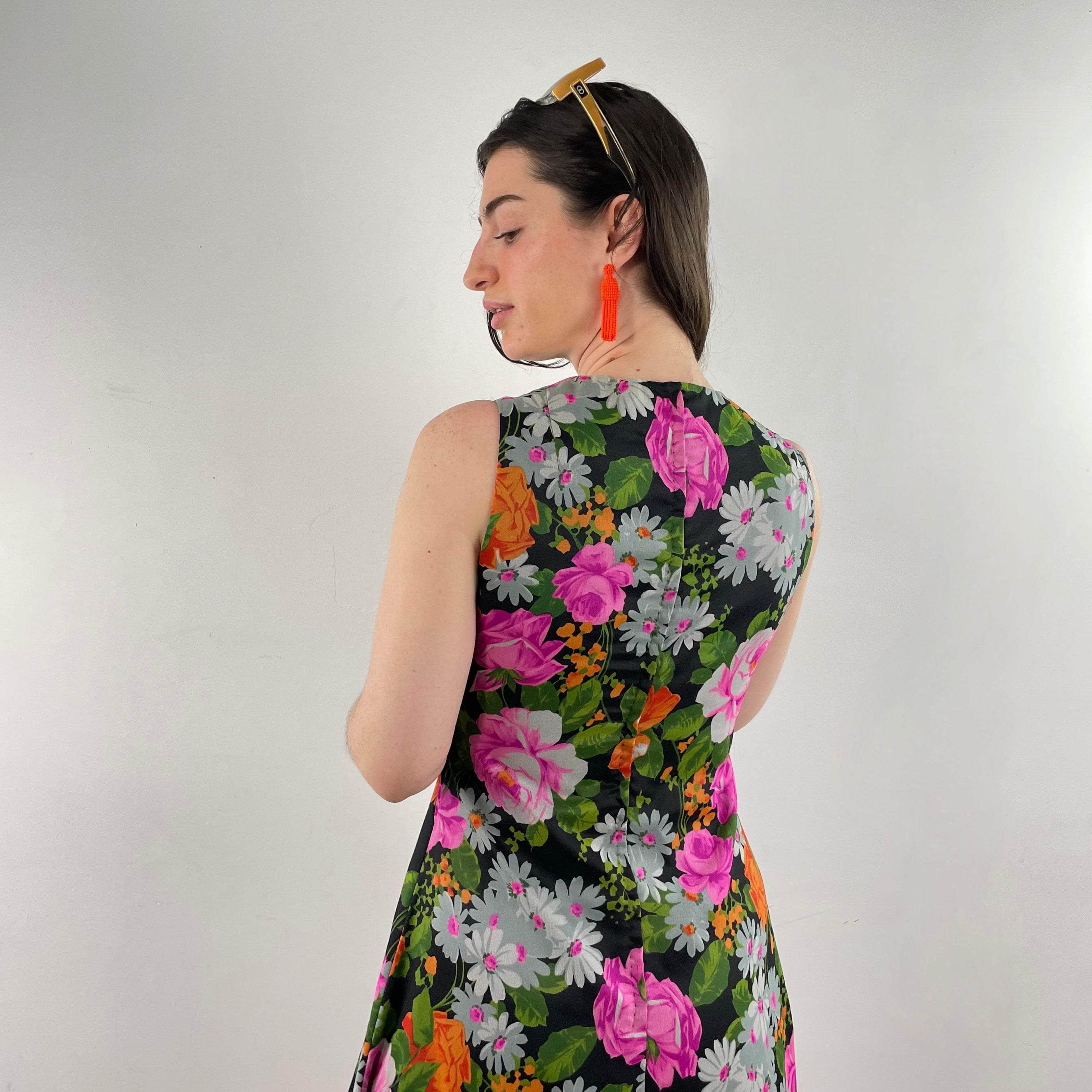 1970s Floral Print Flared Maxi Dress Medium - Image 4