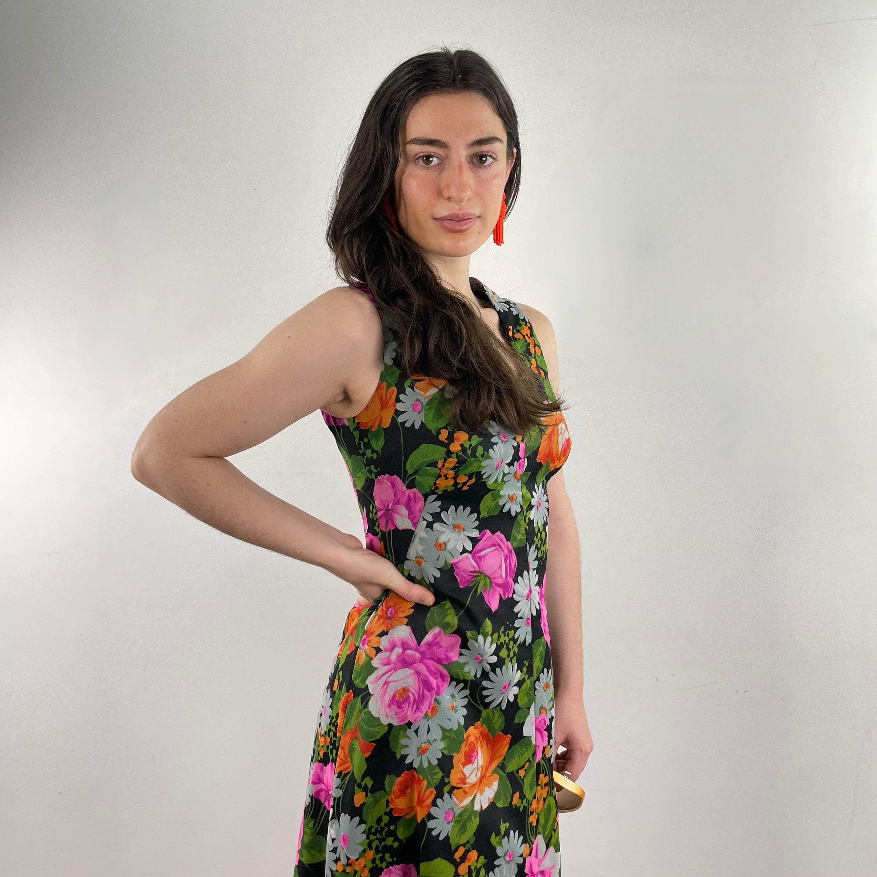 1970s Floral Print Flared Maxi Dress Medium - Image 5