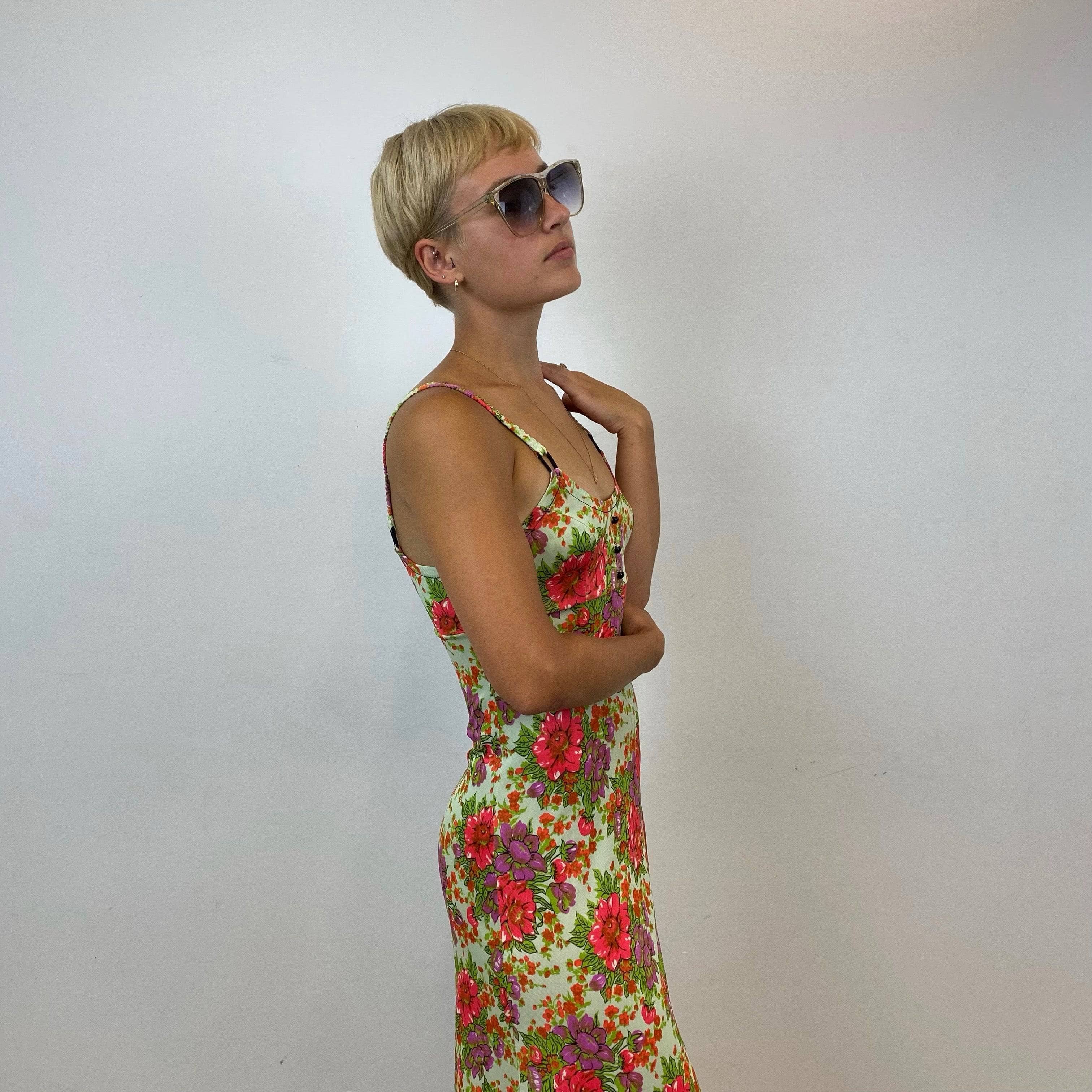 1970s Floral Print Maxi Summer Dress S - Image 4