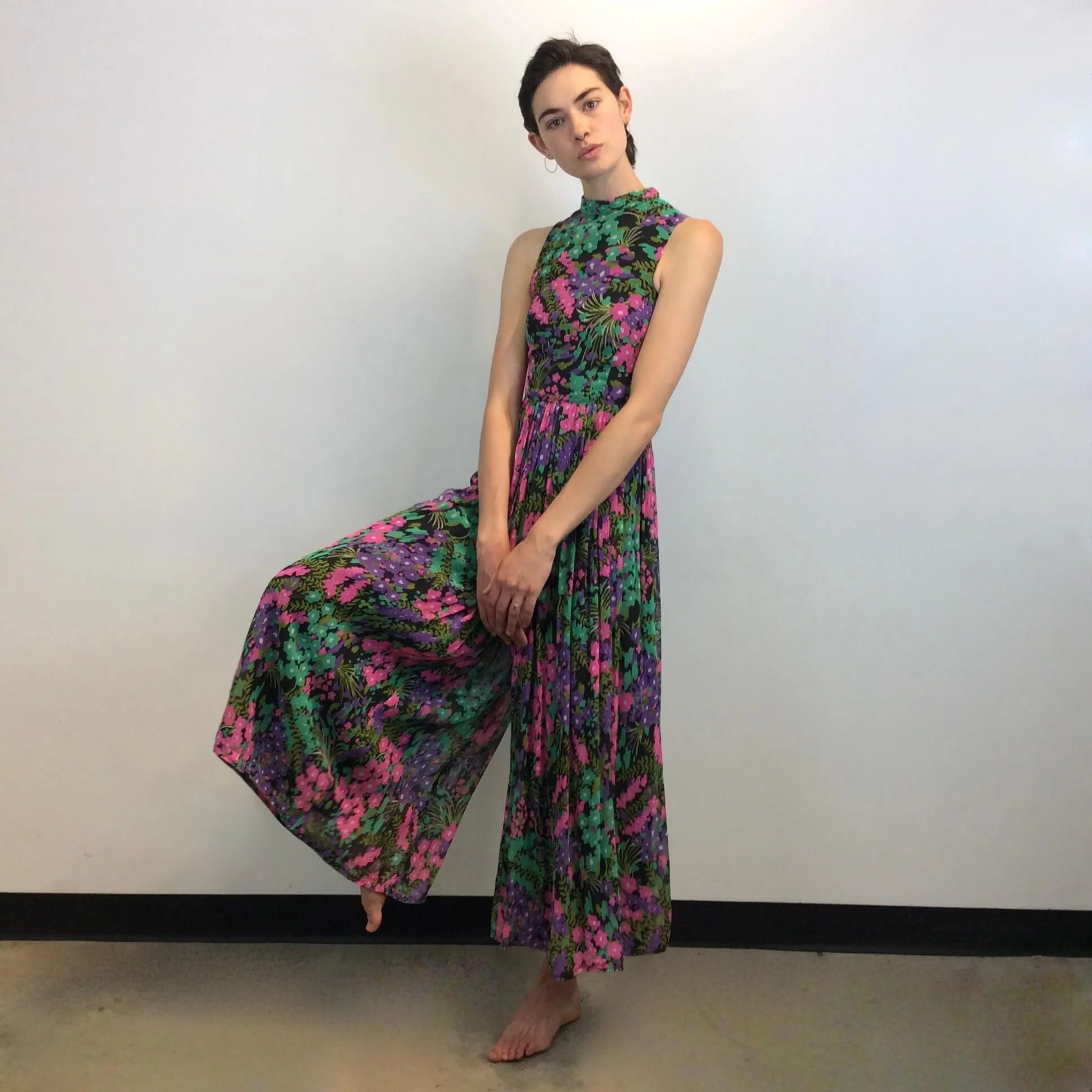 1970s Floral Print Wide Leg Jumpsuit Small - Image 6