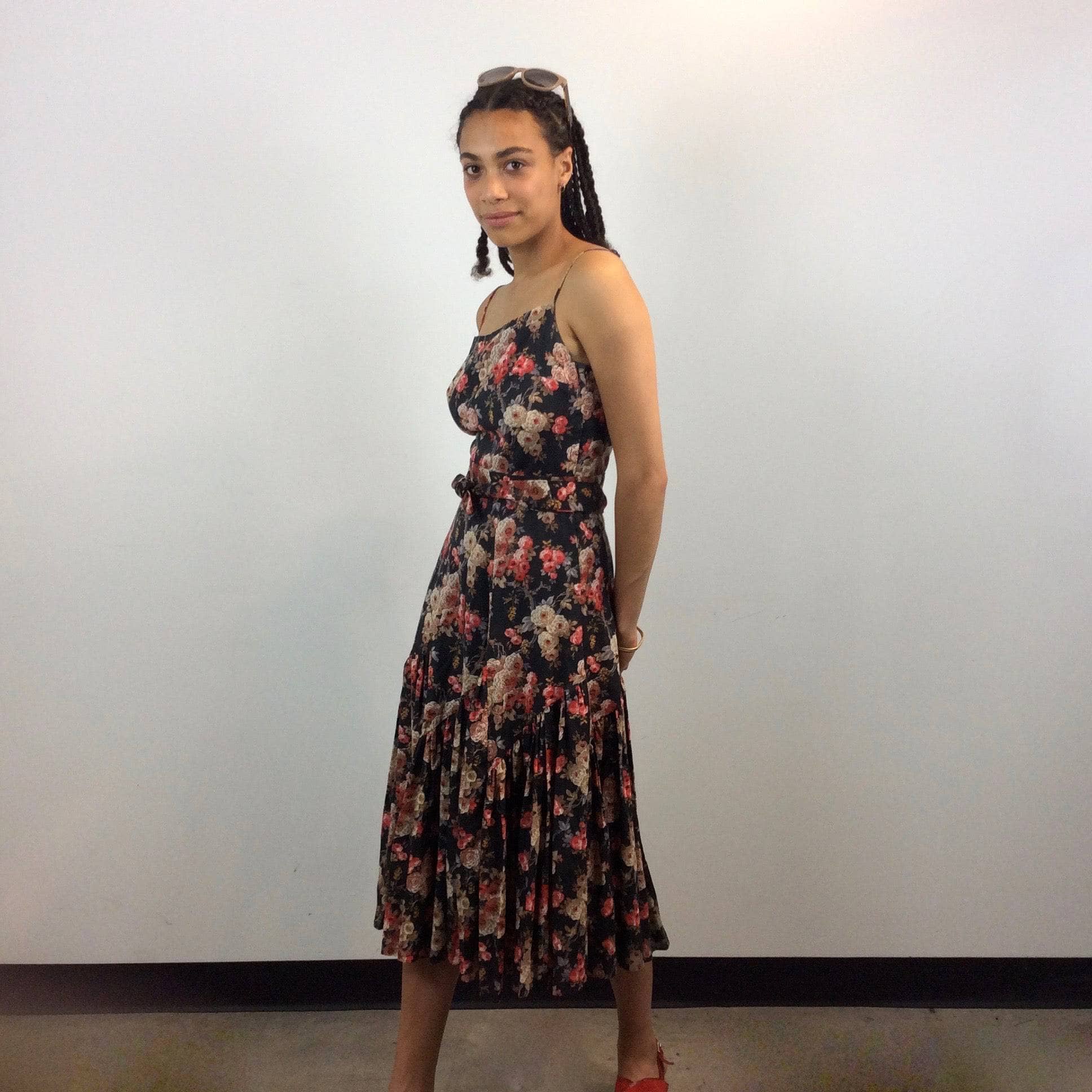 1970s Jean Jourdan Paris Floral Ruffle Midi Dress S - Image 6