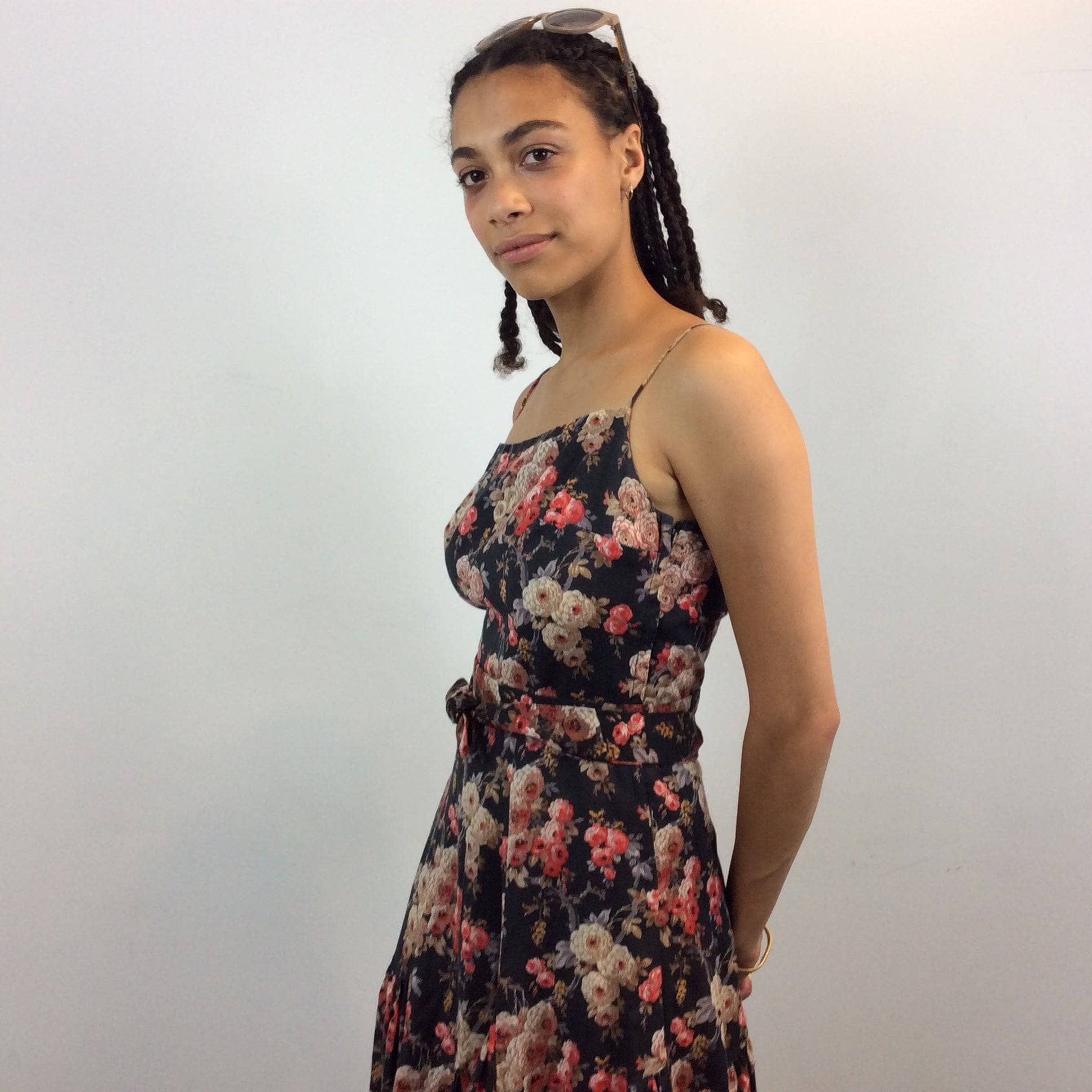 1970s Jean Jourdan Paris Floral Ruffle Midi Dress S - Image 7