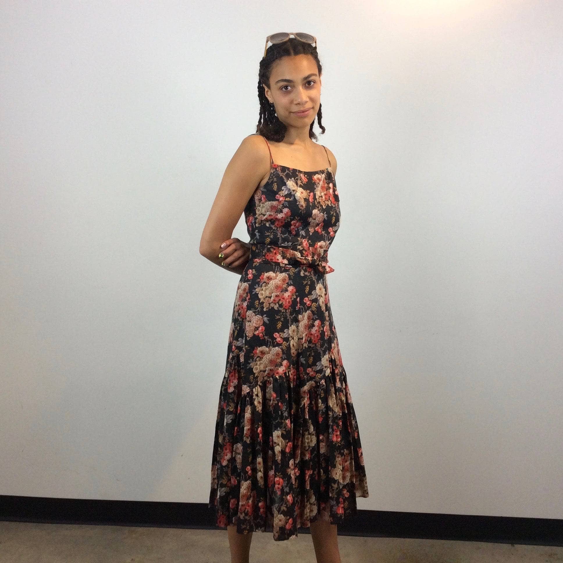 1970s Jean Jourdan Paris Floral Ruffle Midi Dress S - Image 8