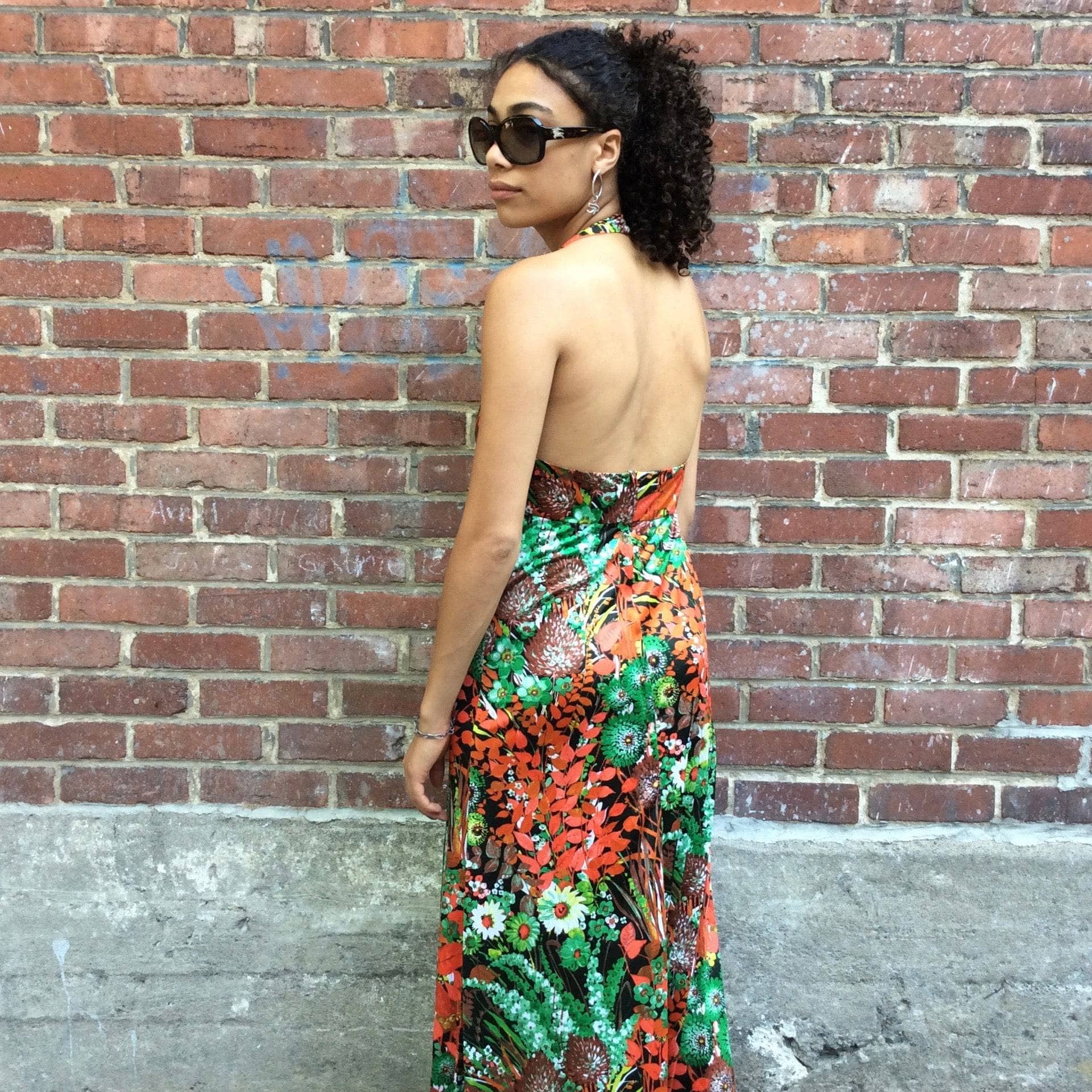 1970s Flower Print Halter Top Maxi Dress Small/Medium - Image 4