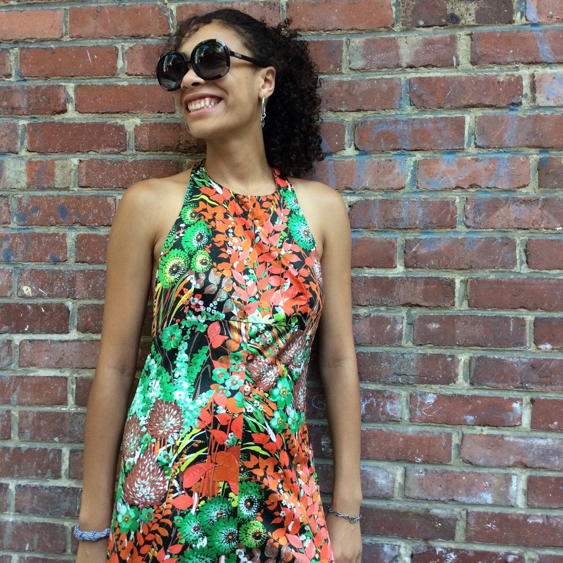 1970s Flower Print Halter Top Maxi Dress Small/Medium - Image 5