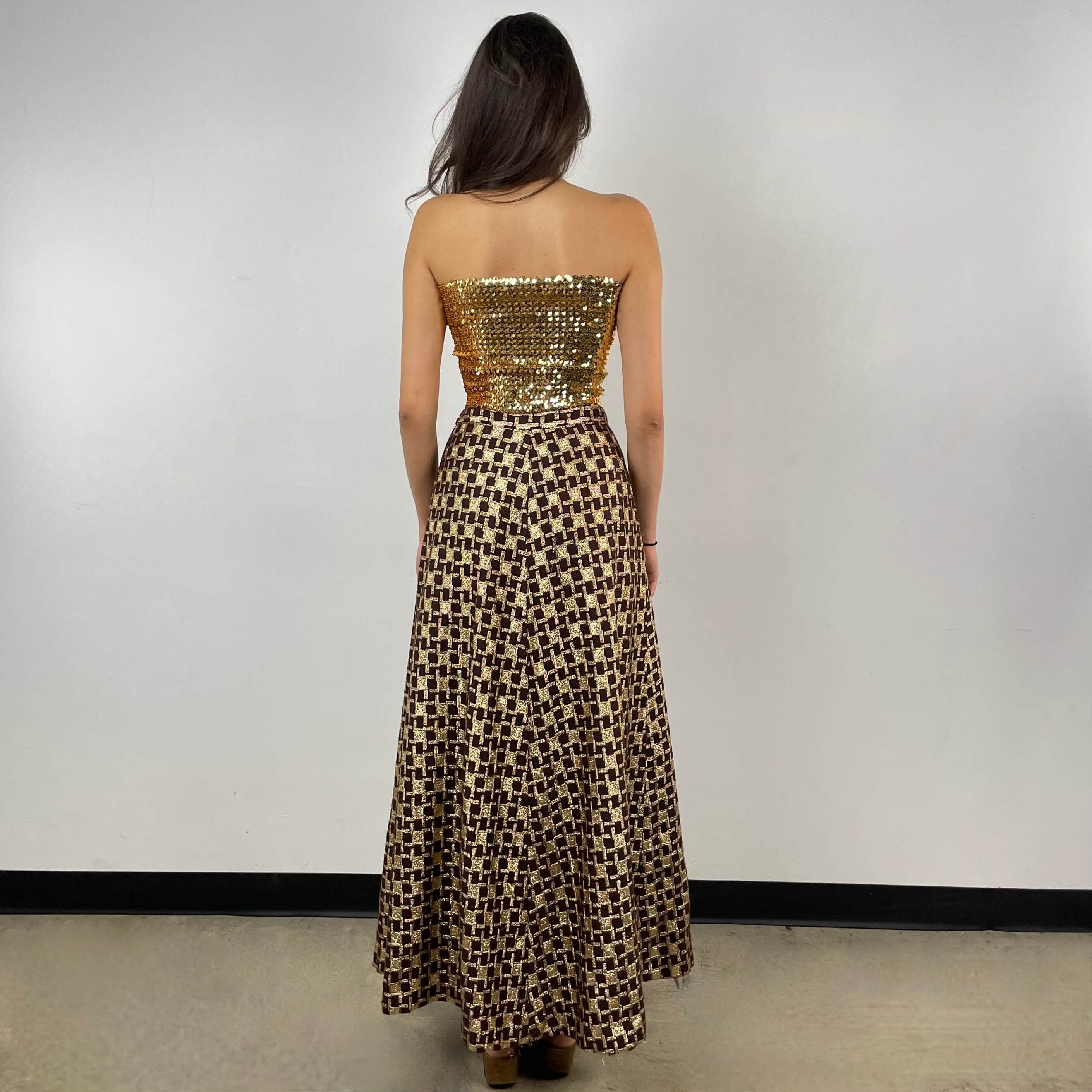 1970s Gold Brocade Flared Maxi Skirt Small / Medium - Image 2
