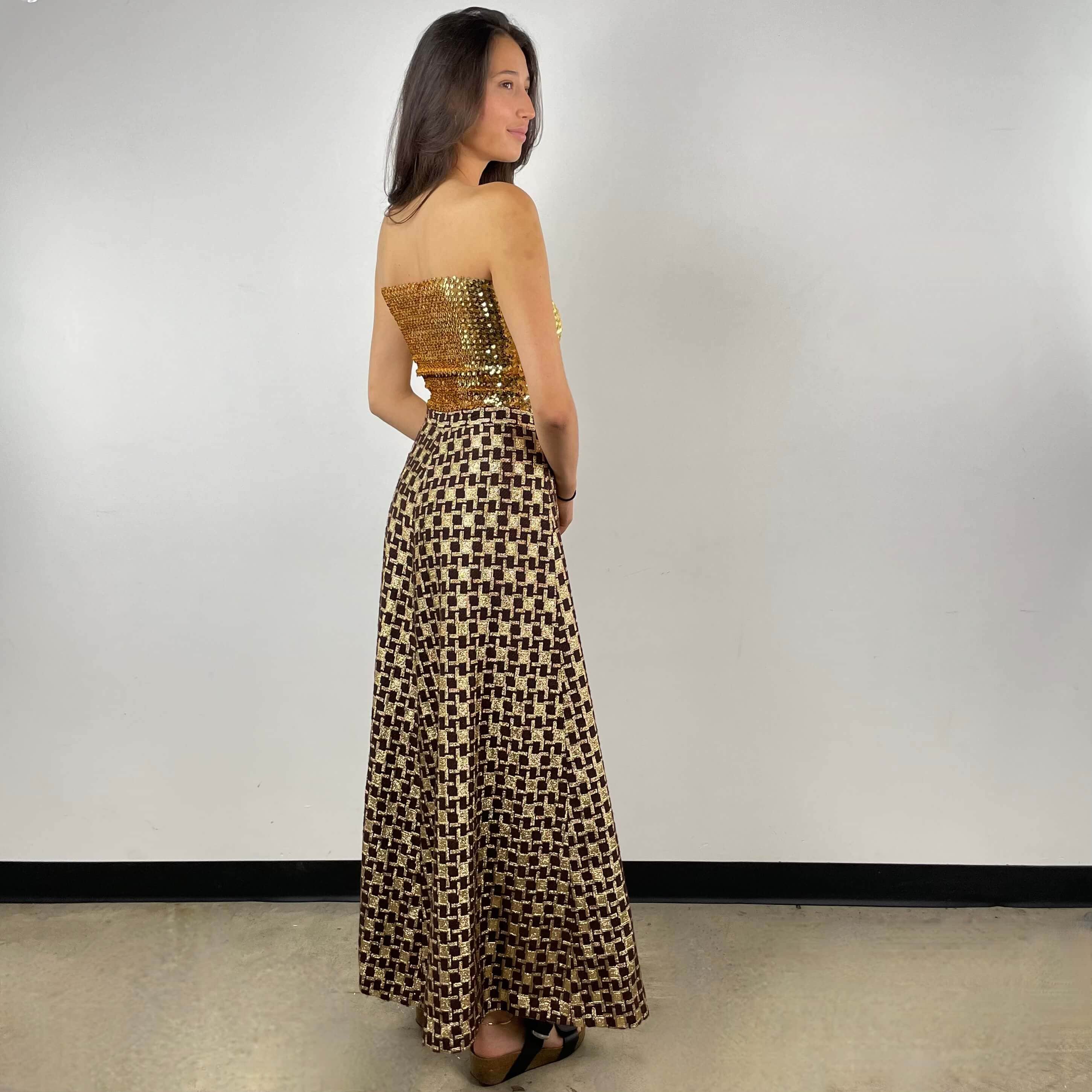 1970s Gold Brocade Flared Maxi Skirt Small / Medium - Image 3