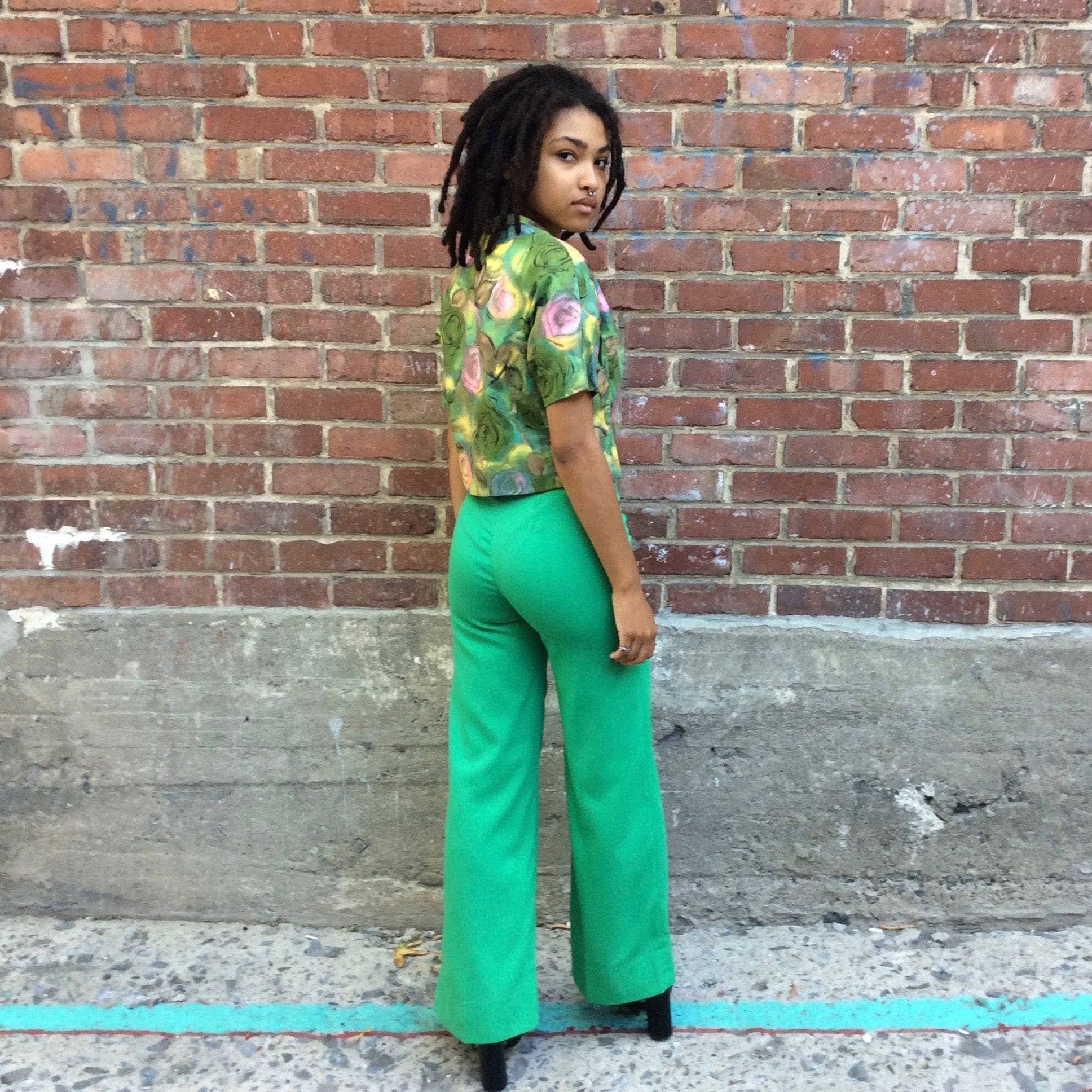 1970s Green High Waisted Flared Pants Extra-small/Small - Image 3