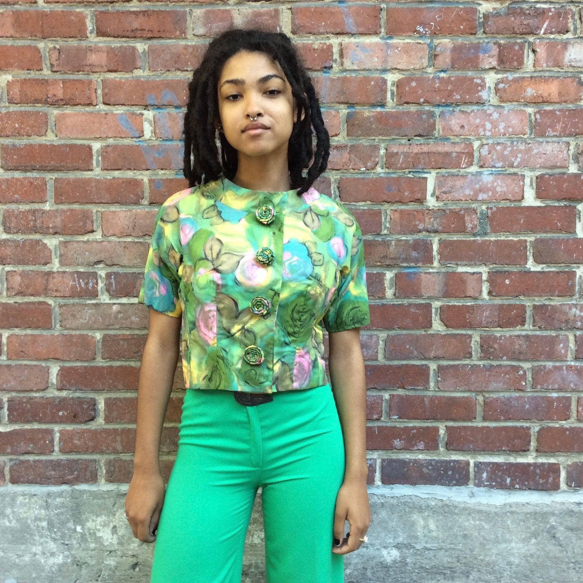 1970s Green High Waisted Flared Pants Extra-small/Small - Image 4