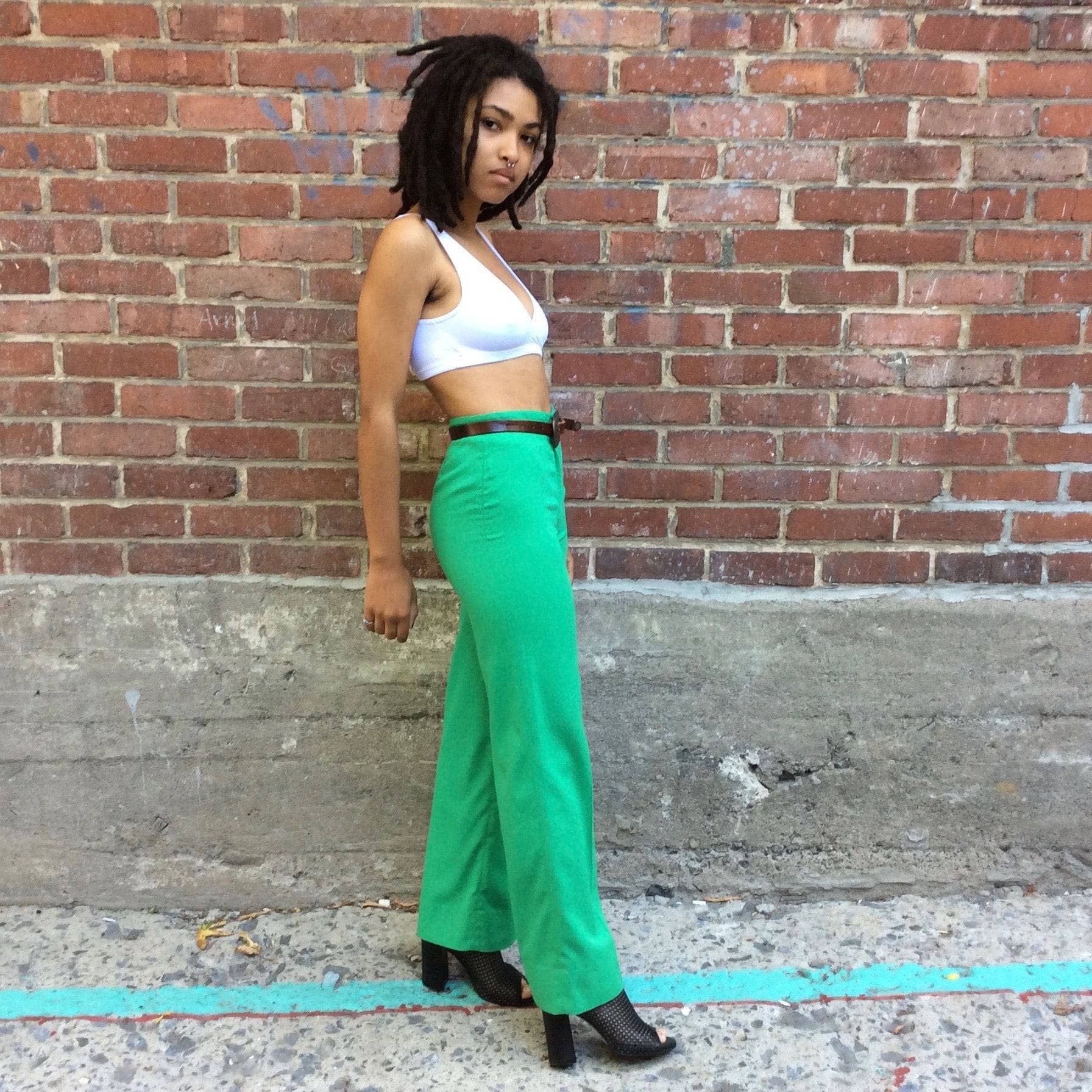 1970s Green High Waisted Flared Pants Extra-small/Small - Image 5