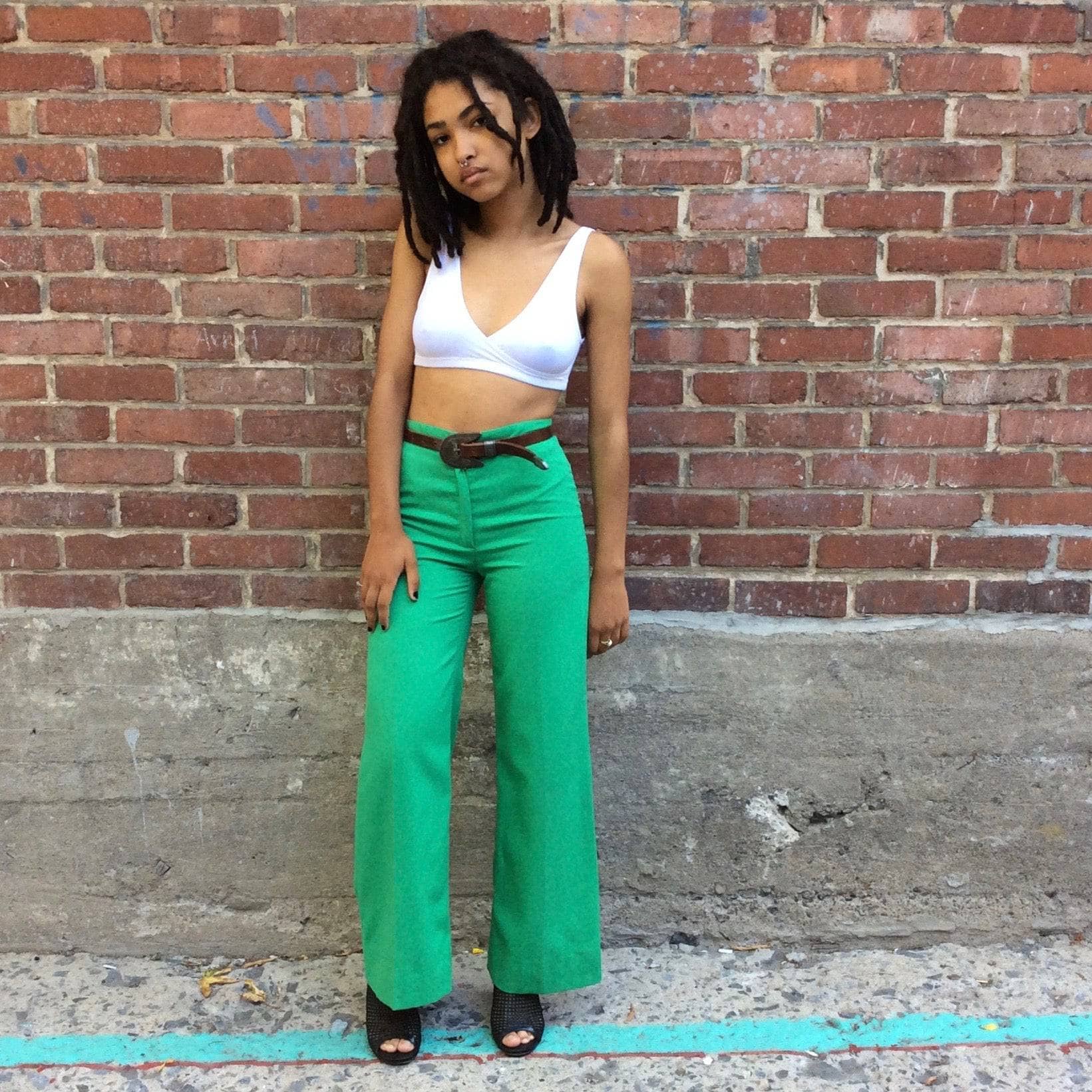1970s Green High Waisted Flared Pants Extra-small/Small - Image 6