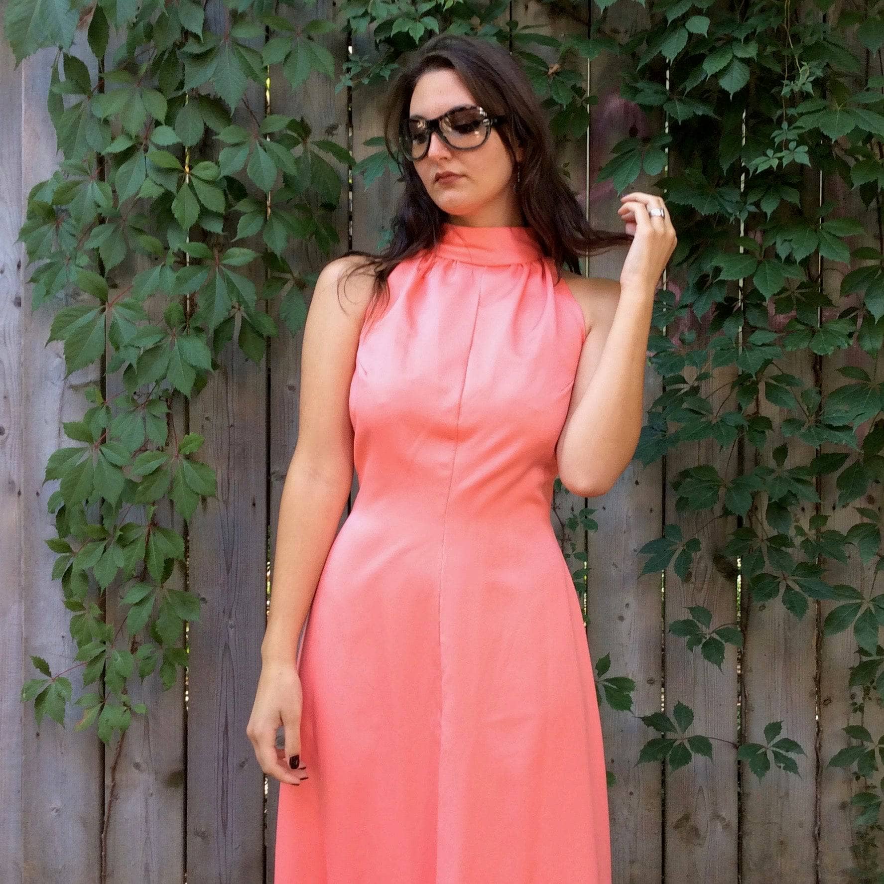 1970s Handmade Coral Pink Floor-Length Sleeveless Gown S/M - Image 4