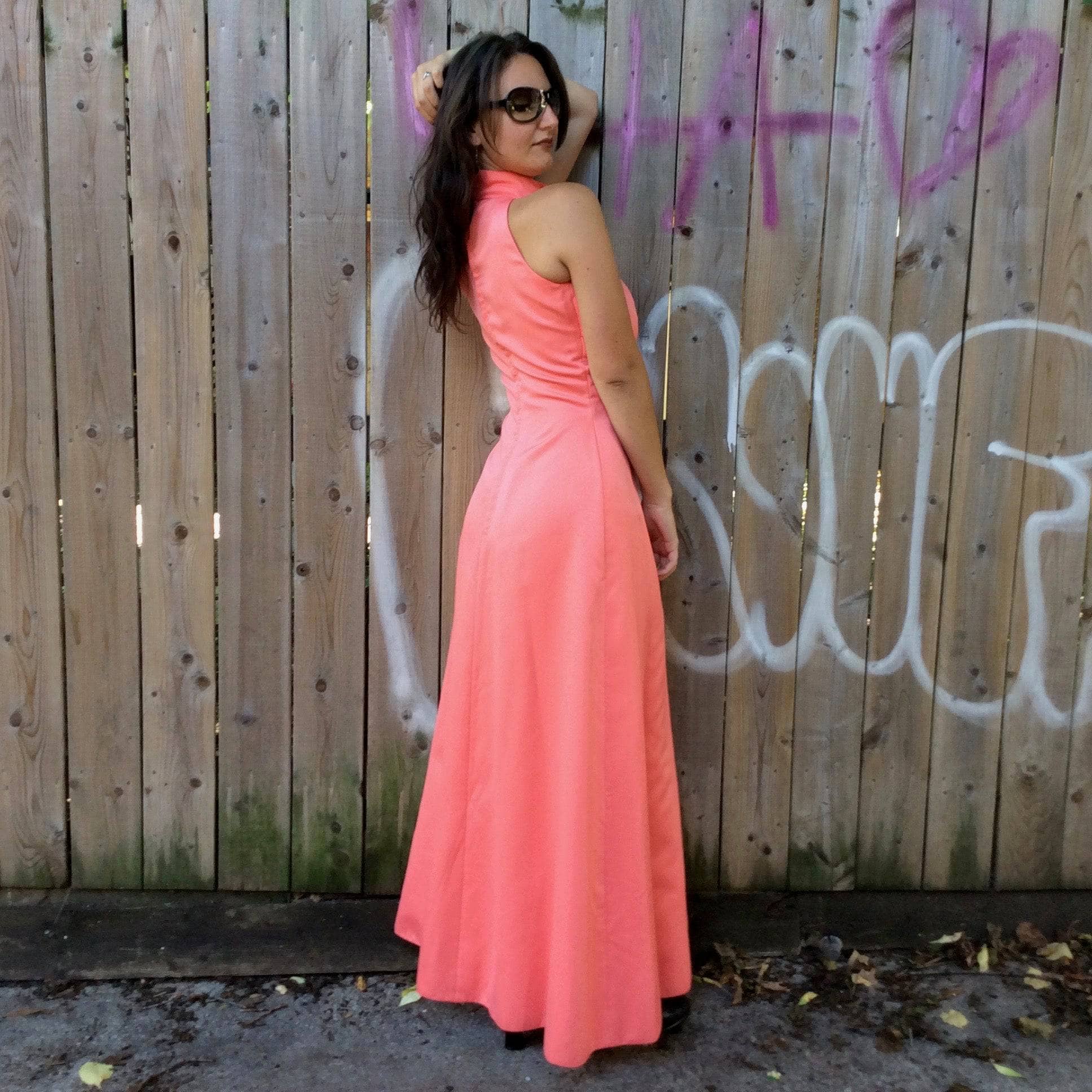 1970s Handmade Coral Pink Floor-Length Sleeveless Gown S/M - Image 6