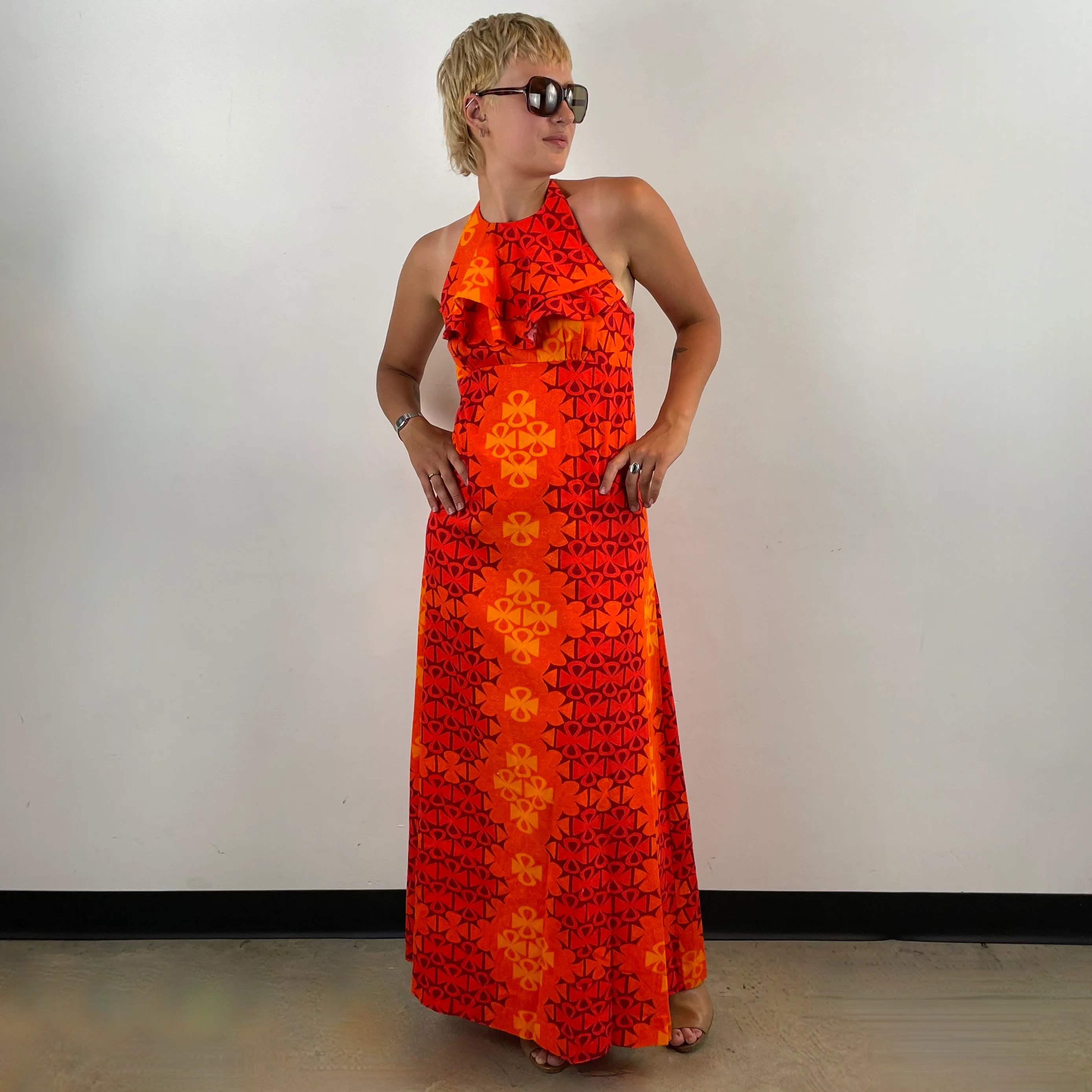 1970s Hawaiian Halter Maxi Dress Small - Image 2