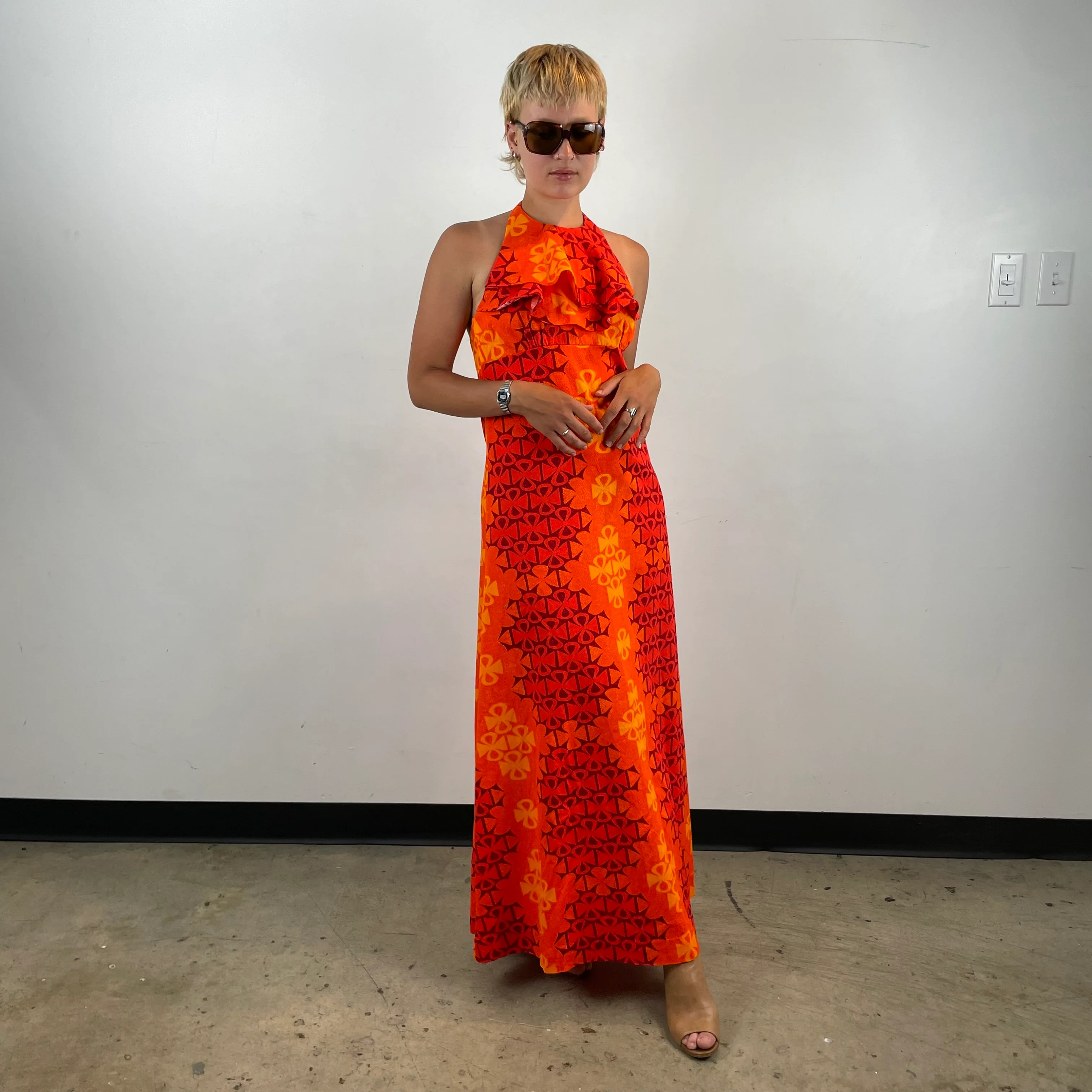 1970s Hawaiian Halter Maxi Dress Small - Image 5