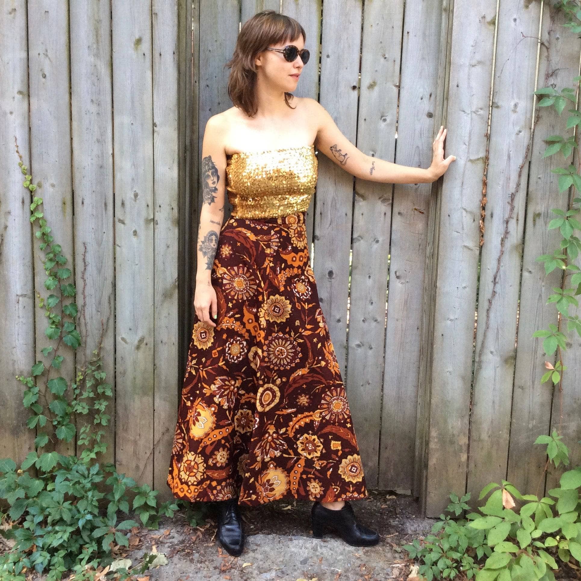 1970s High Waisted Bold Pattern Maxi Skirt Small - Image 3