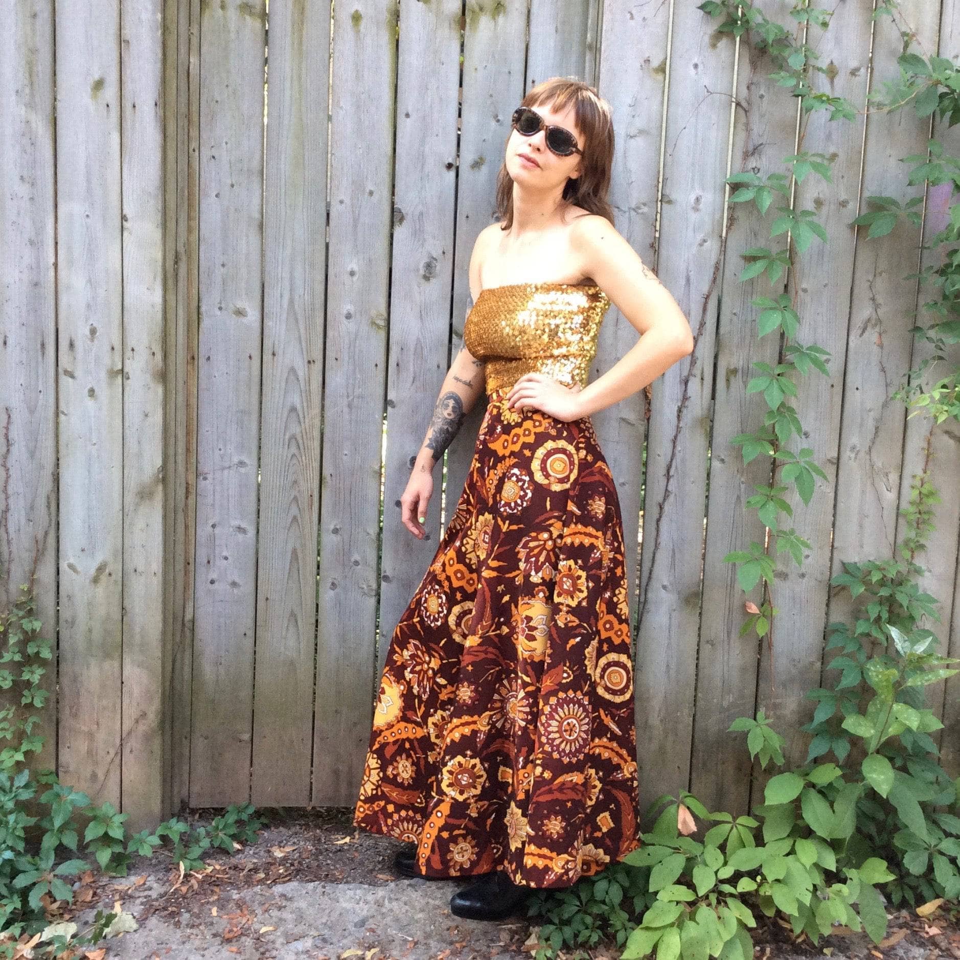 1970s High Waisted Bold Pattern Maxi Skirt Small - Image 4